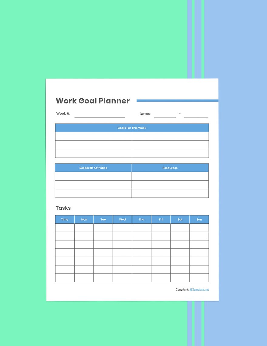 Editable Work planner template Sample