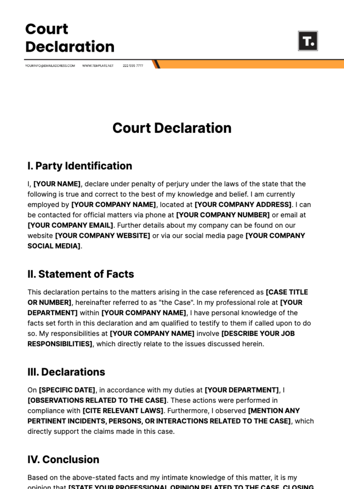 Court Declaration Template