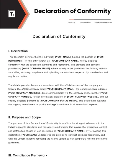 Free Declaration of Conformity Template to Edit Online
