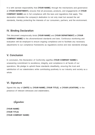 Free Declaration of Conformity Template to Edit Online