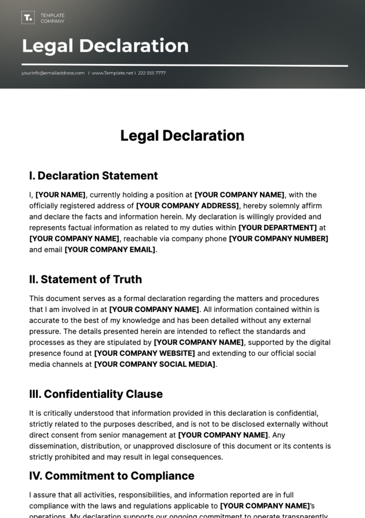 Legal Declaration Template