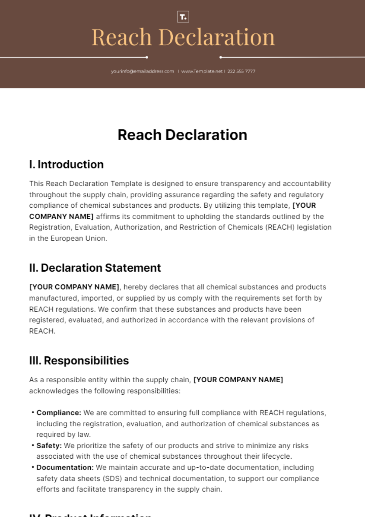 Reach Declaration Template