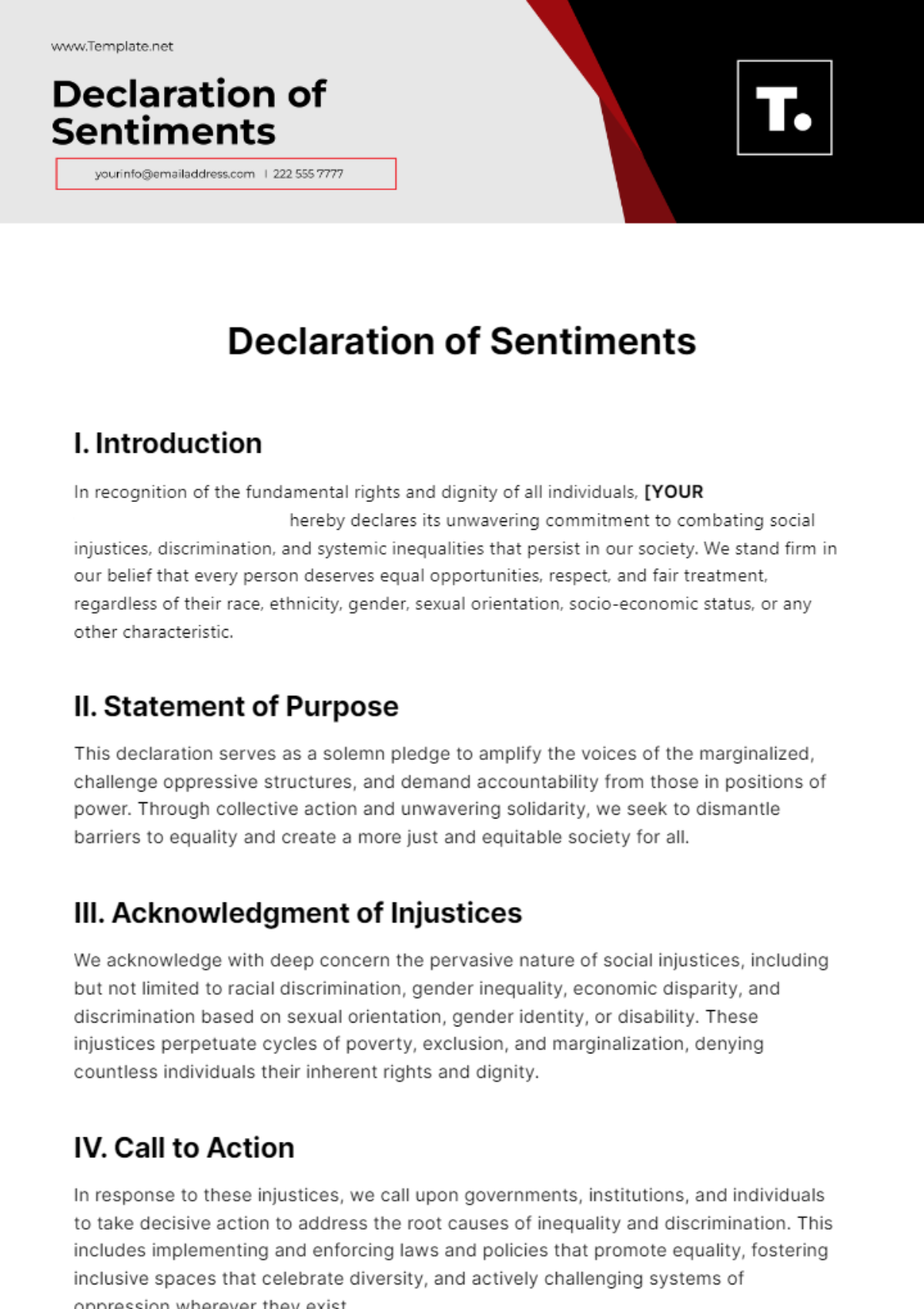 Declaration of Sentiments Template