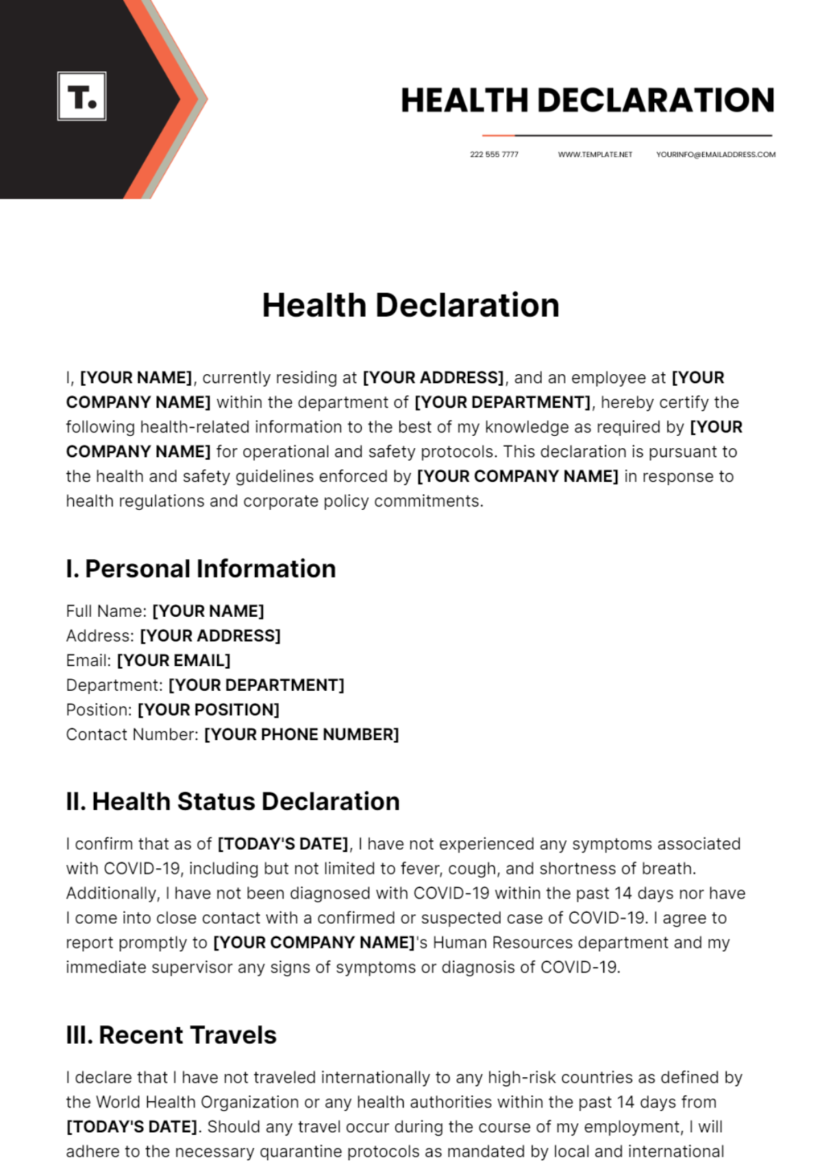 Health Declaration Template