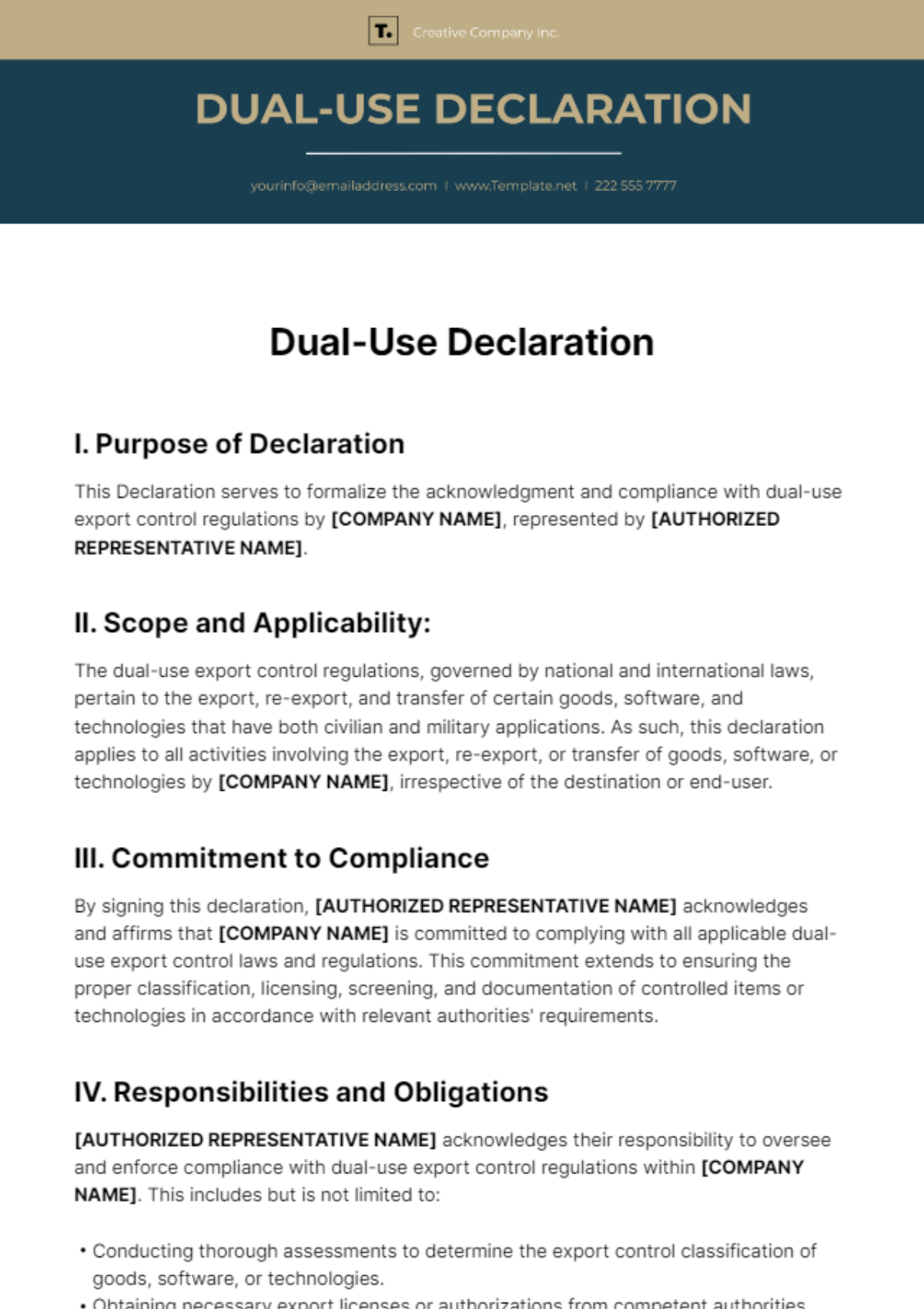 Dual-Use Declaration Template