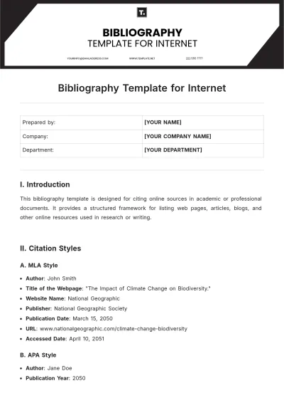 Free Bibliography Template for Internet Template to Edit Online