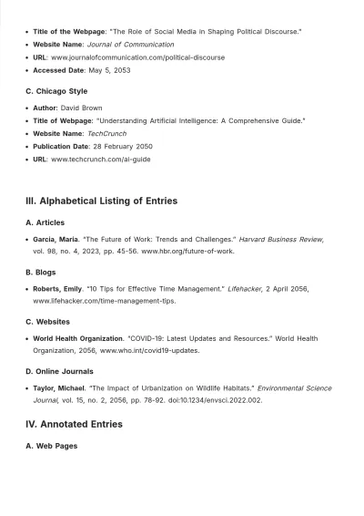 Free Bibliography Template for Internet Template to Edit Online