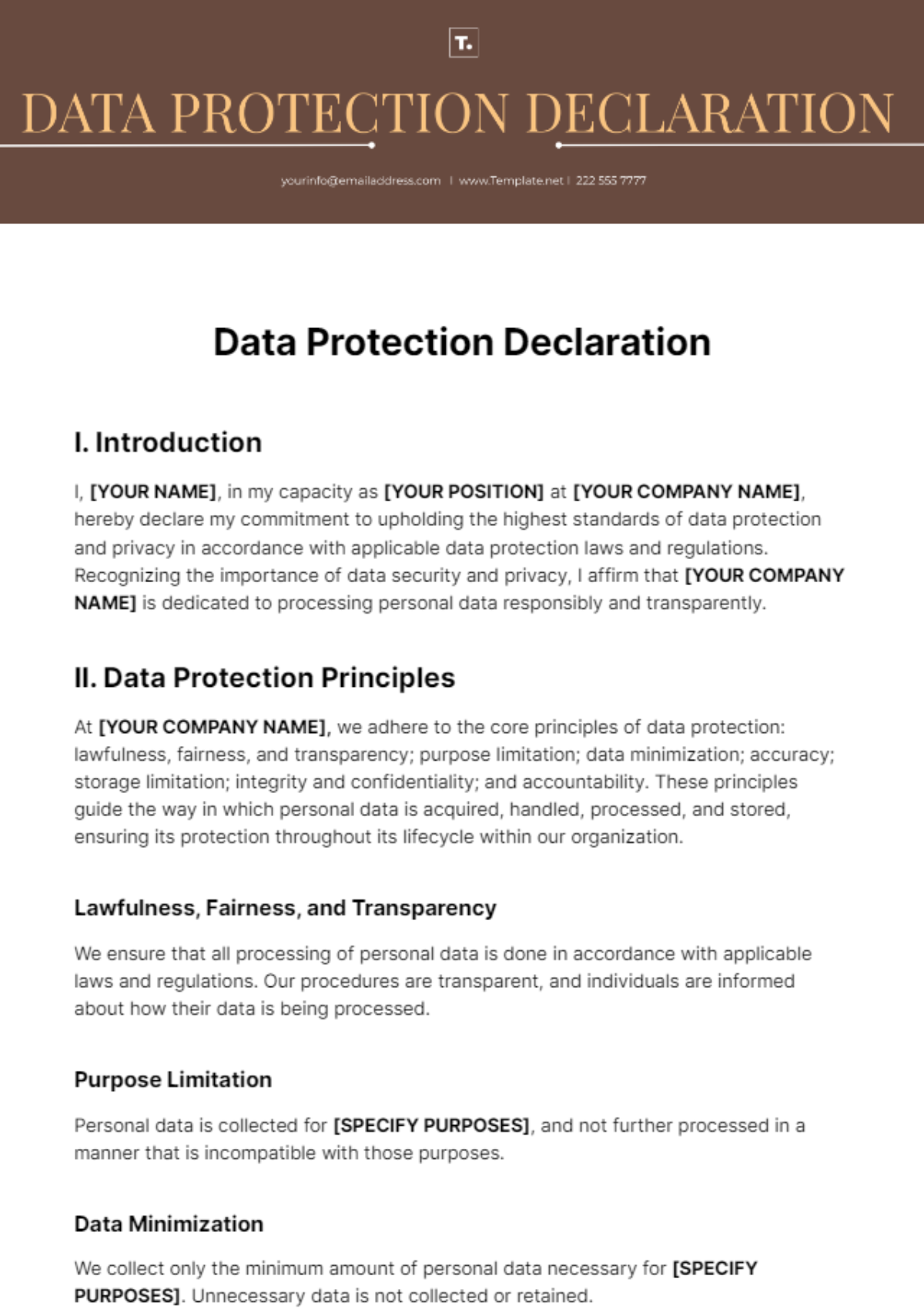 Data Protection Declaration Template