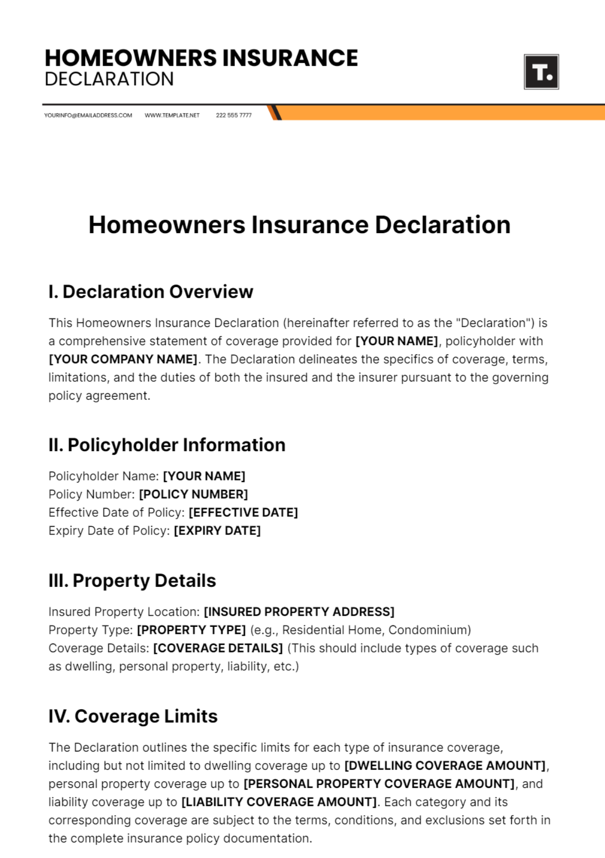 Homeowners Insurance Declaration Template