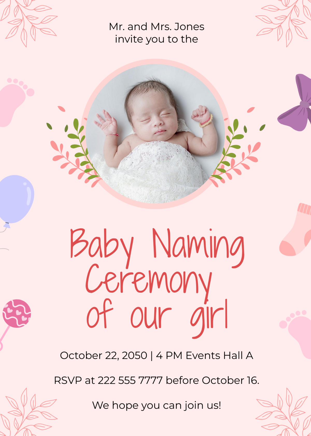 Free Naming Ceremony Invitation Card With Baby Photo