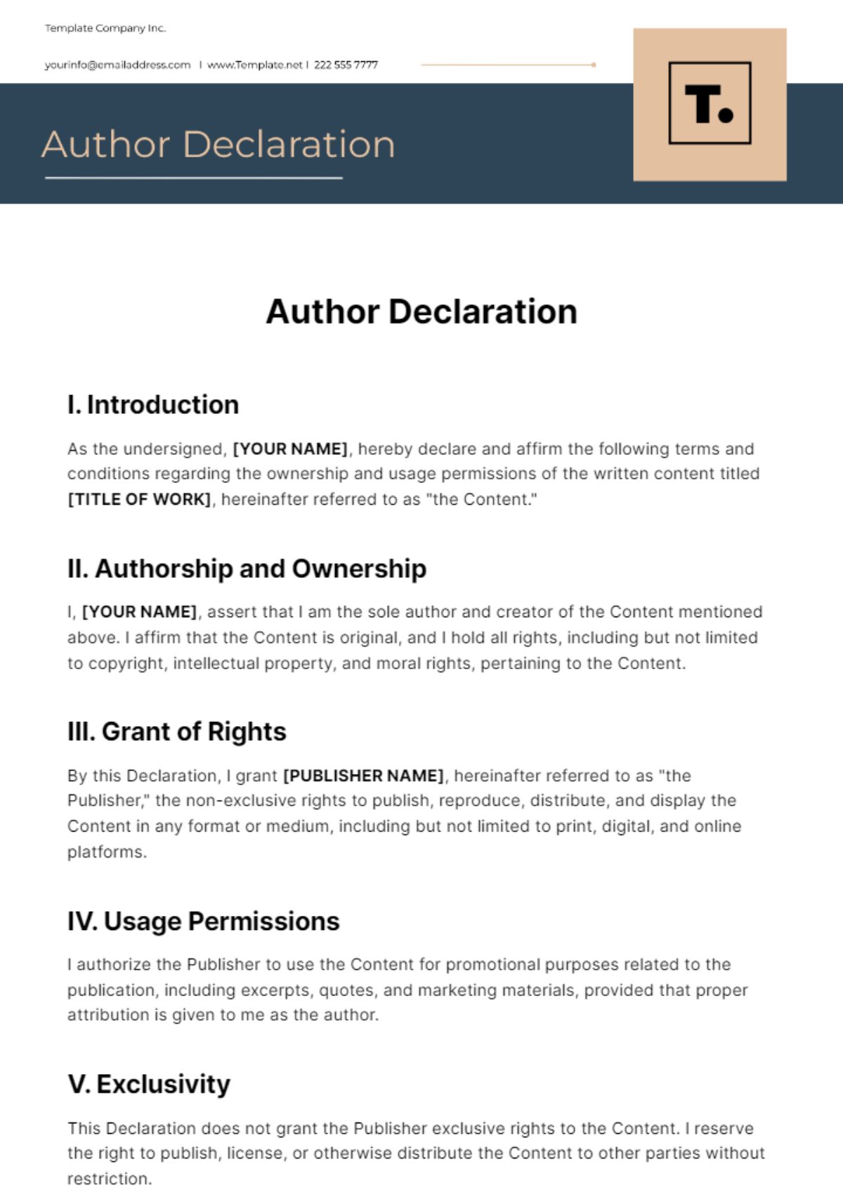 Author Declaration Template