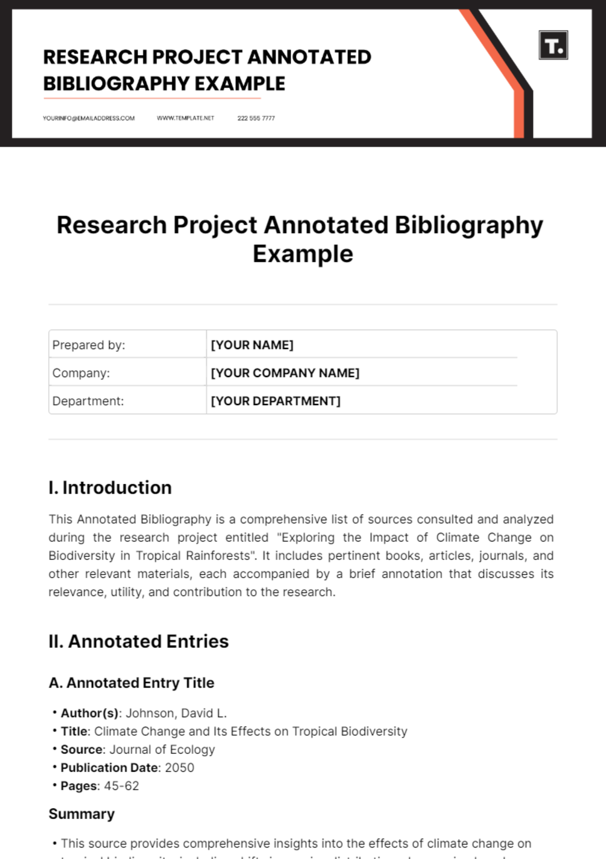 Free Research Project Annotated Bibliography Example Template