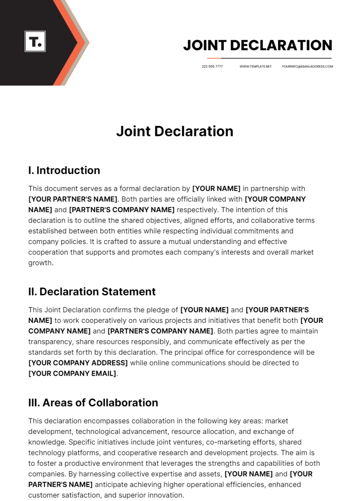 Joint Declaration Template