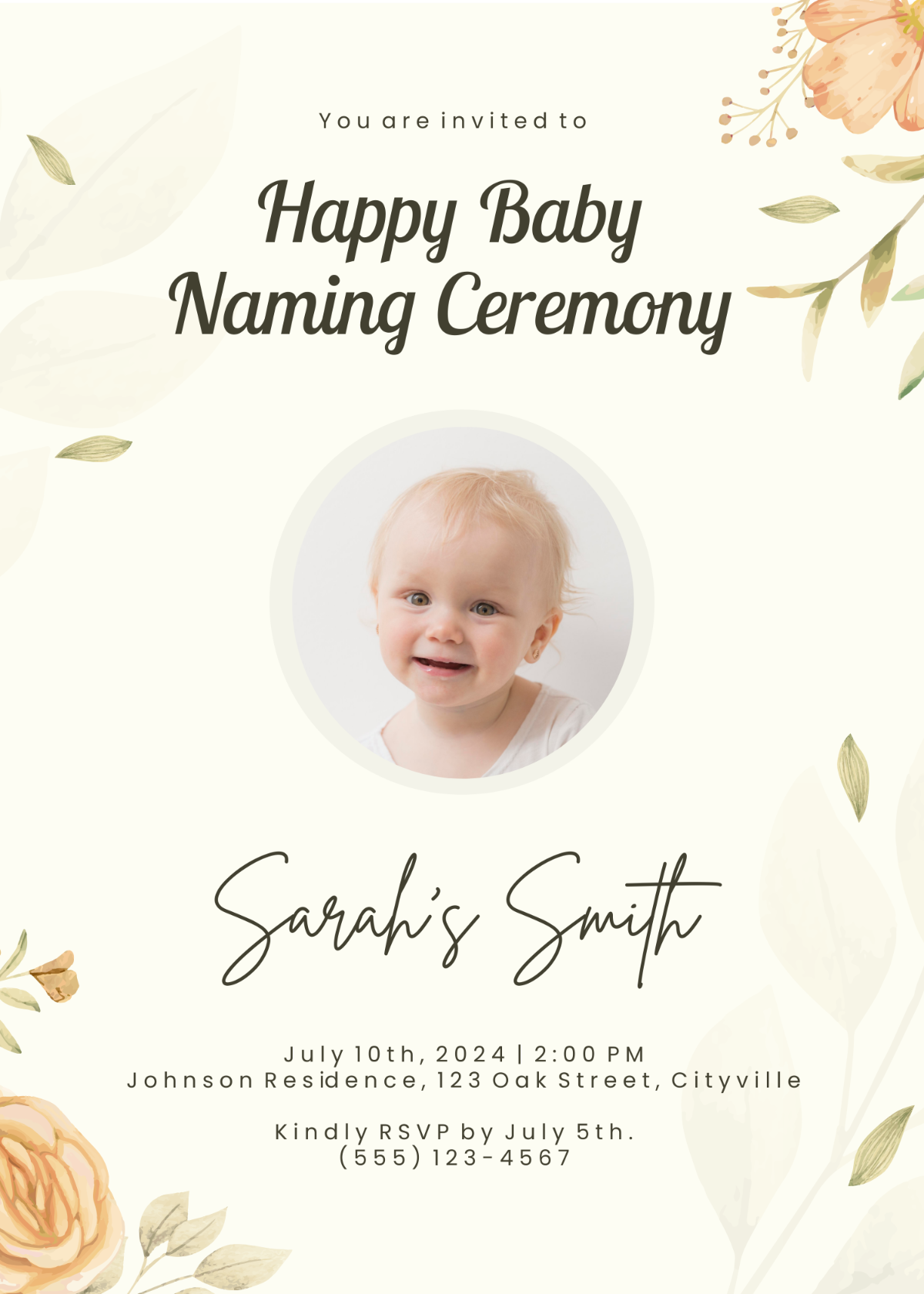 Free Happy Baby Naming Ceremony Invitation Template