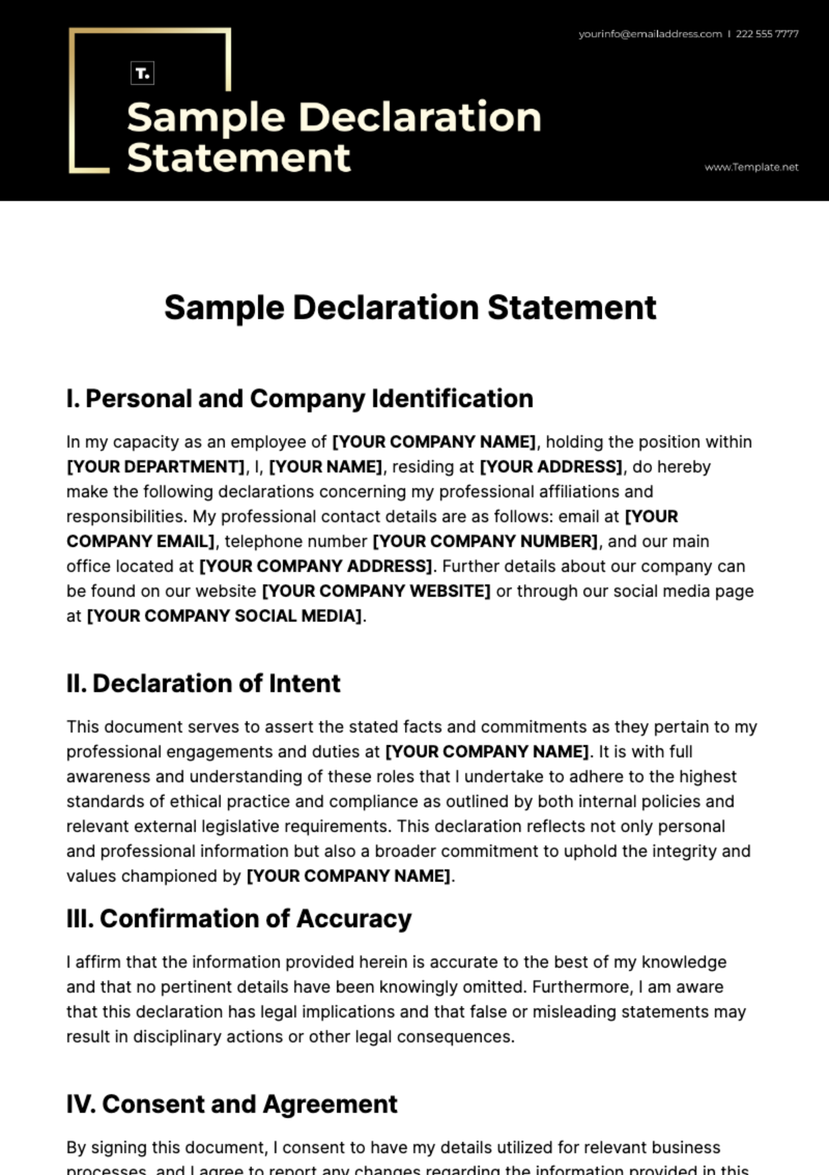 Sample Declaration Statement Template