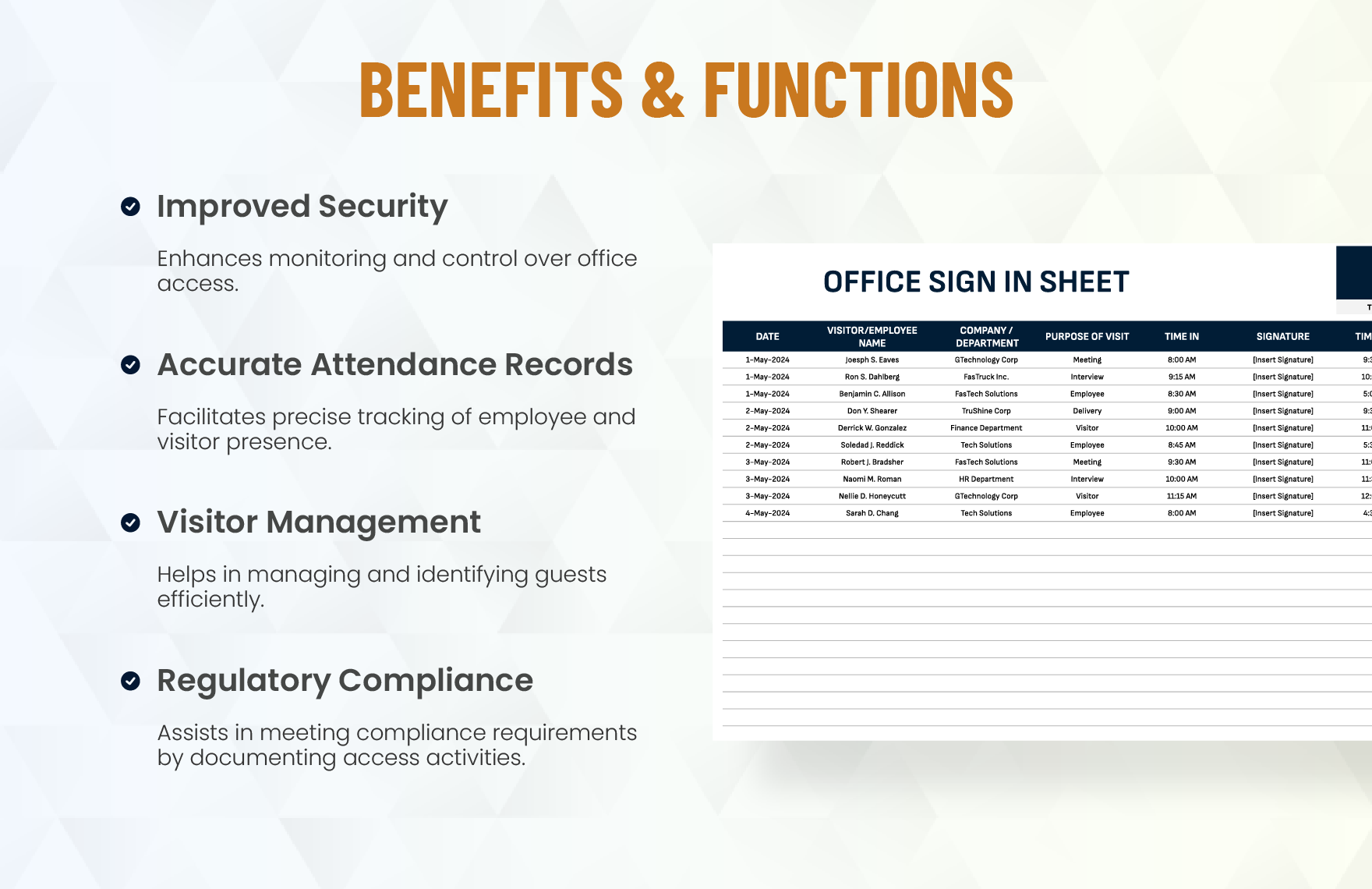 Office Sign in Sheet Template