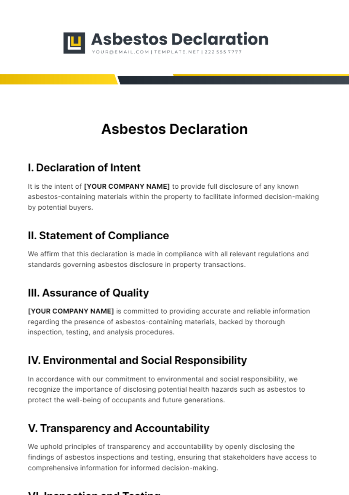 Asbestos Declaration Template