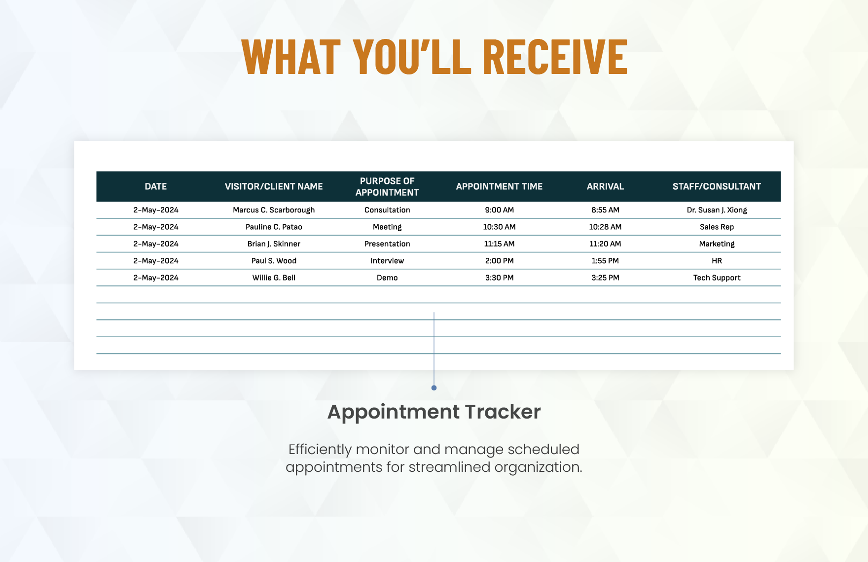 Appointment Sign in Sheet Template