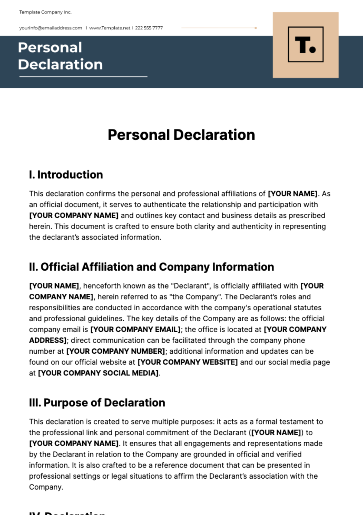 Personal Declaration Template