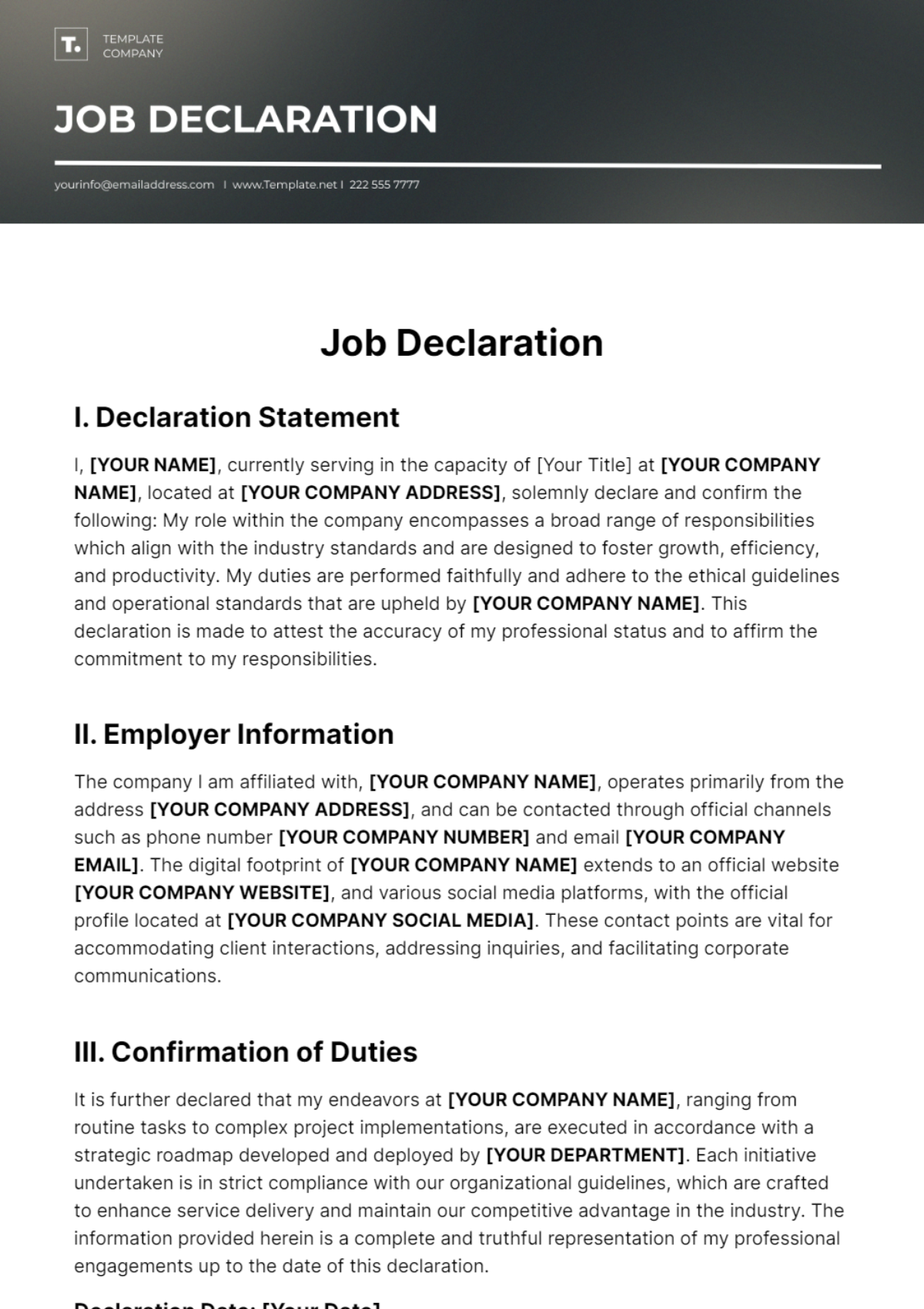 Job Declaration Template