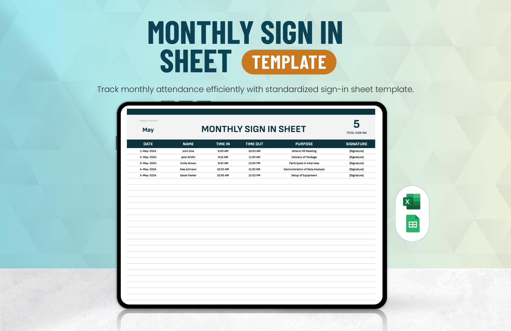 Monthly Sign in Sheet Template in Excel, Google Sheets