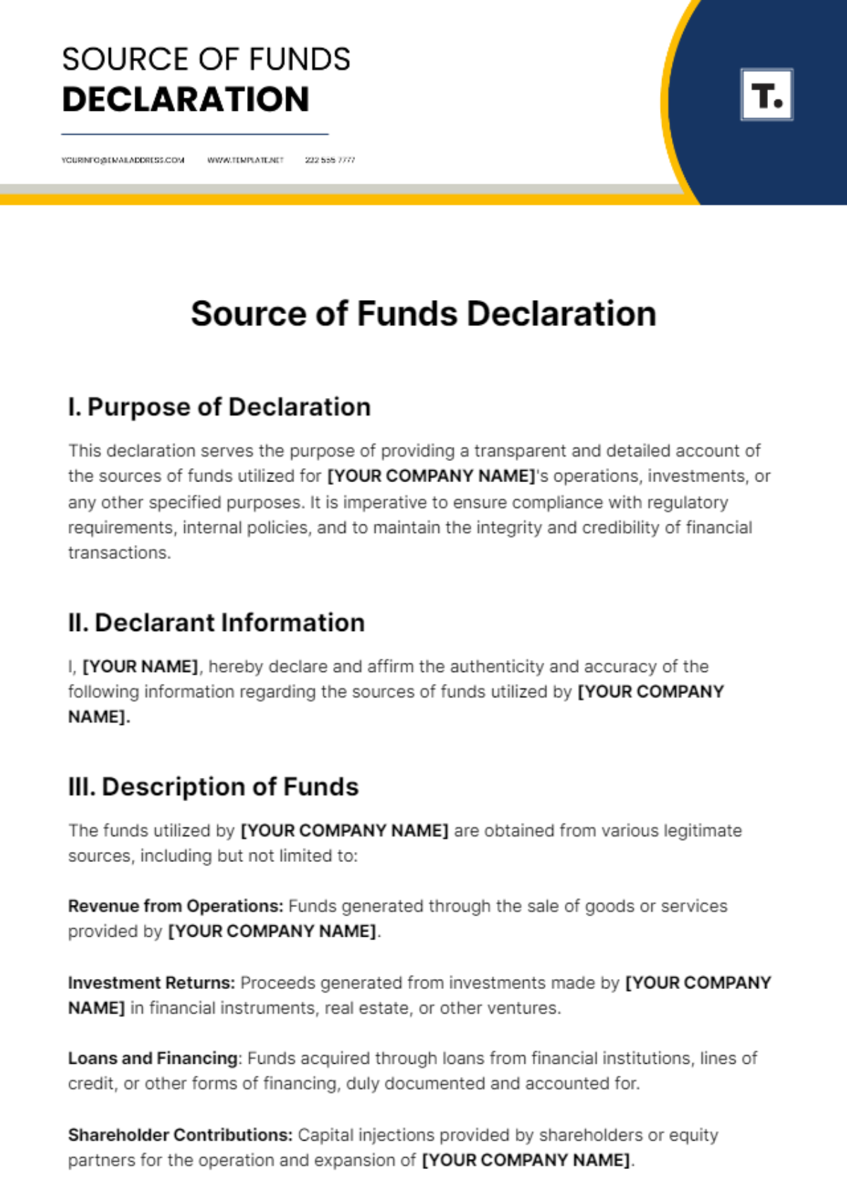 Source of Funds Declaration Template
