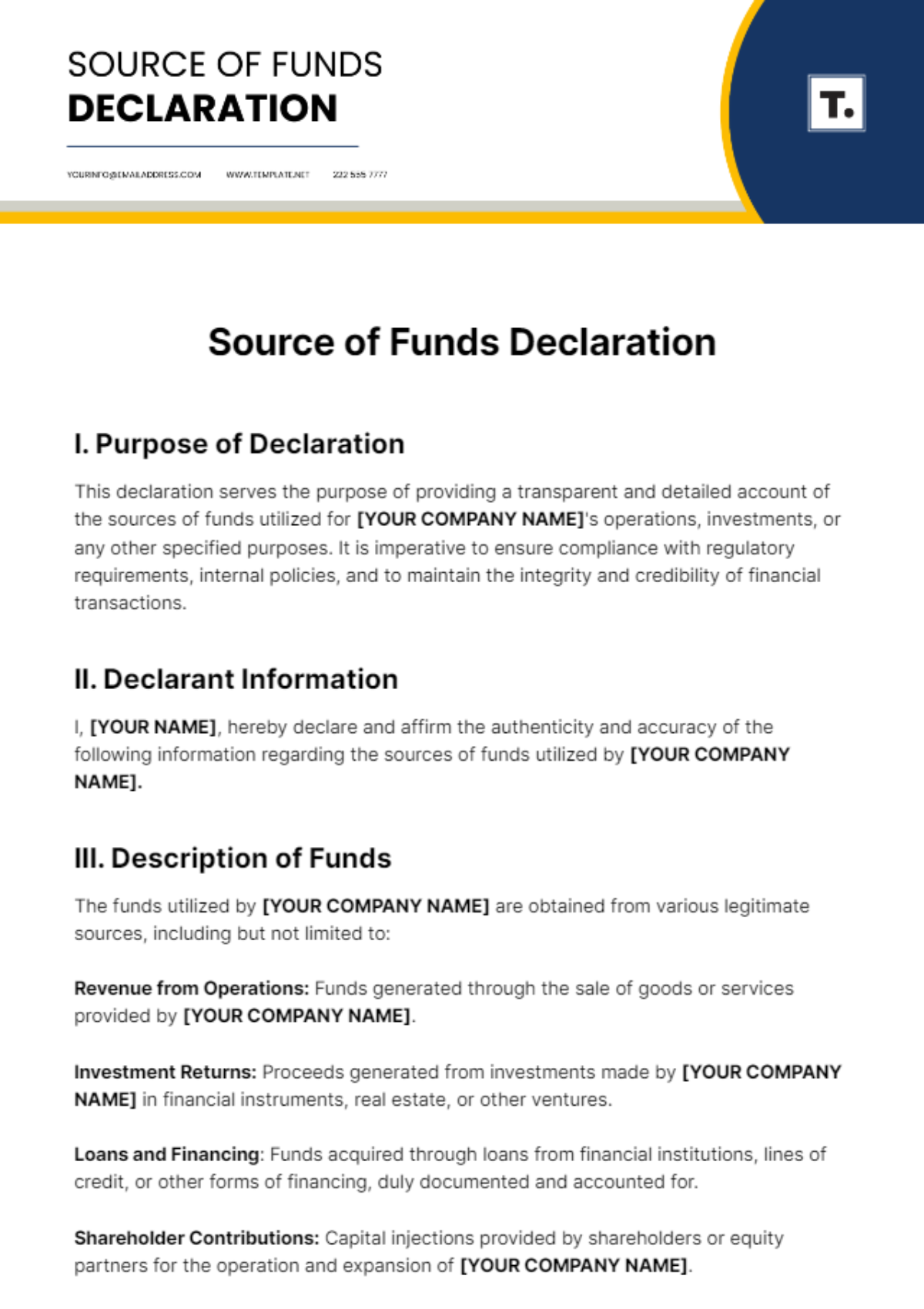 Free Source of Funds Declaration Template to Edit Online