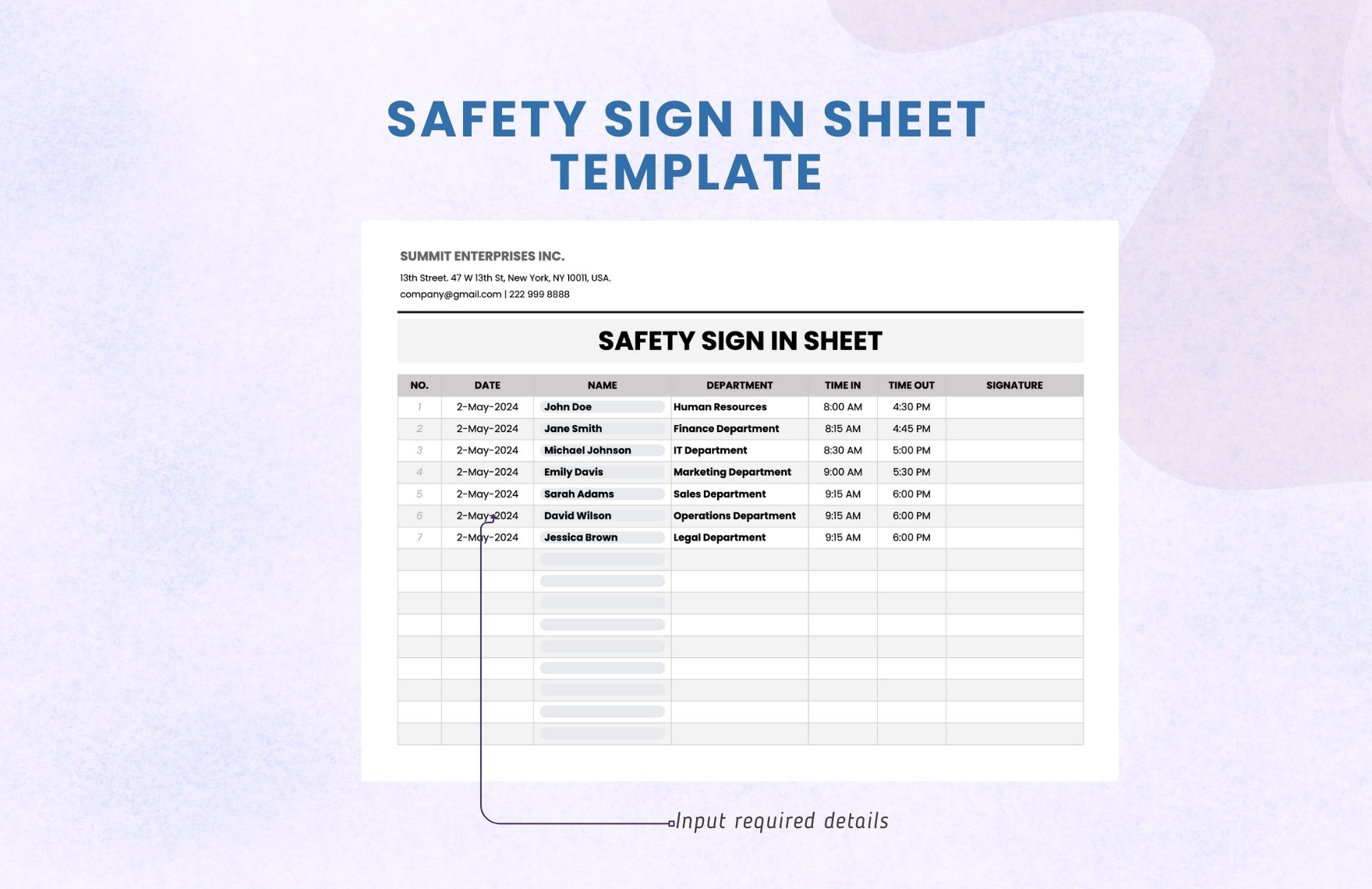 Safety Sign in Sheet Template