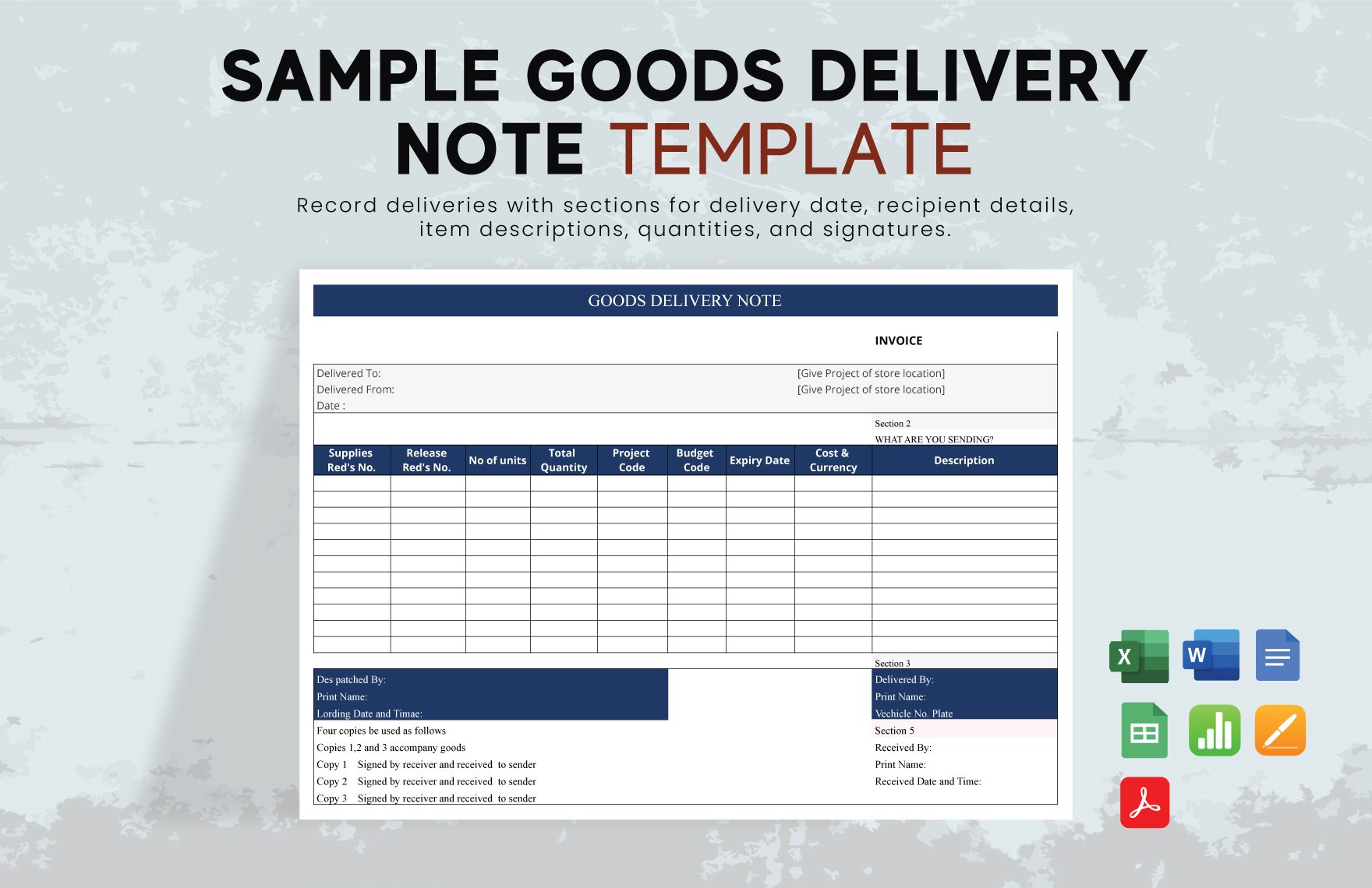 Free Sample Goods Delivery Note Template in Word, Google Docs, Excel, PDF, Google Sheets, Apple Pages, Apple Numbers
