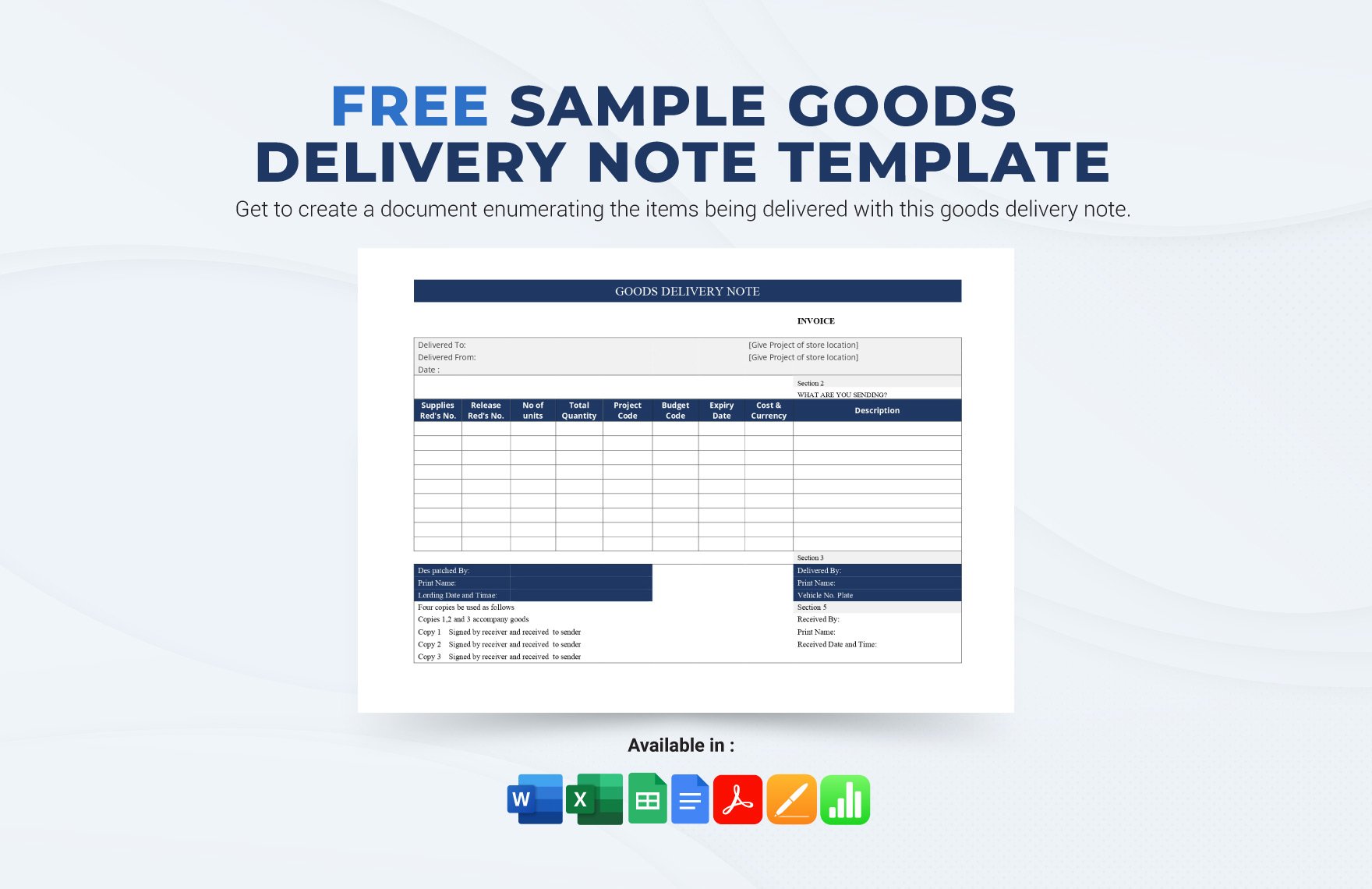 Sample Goods Delivery Note Template