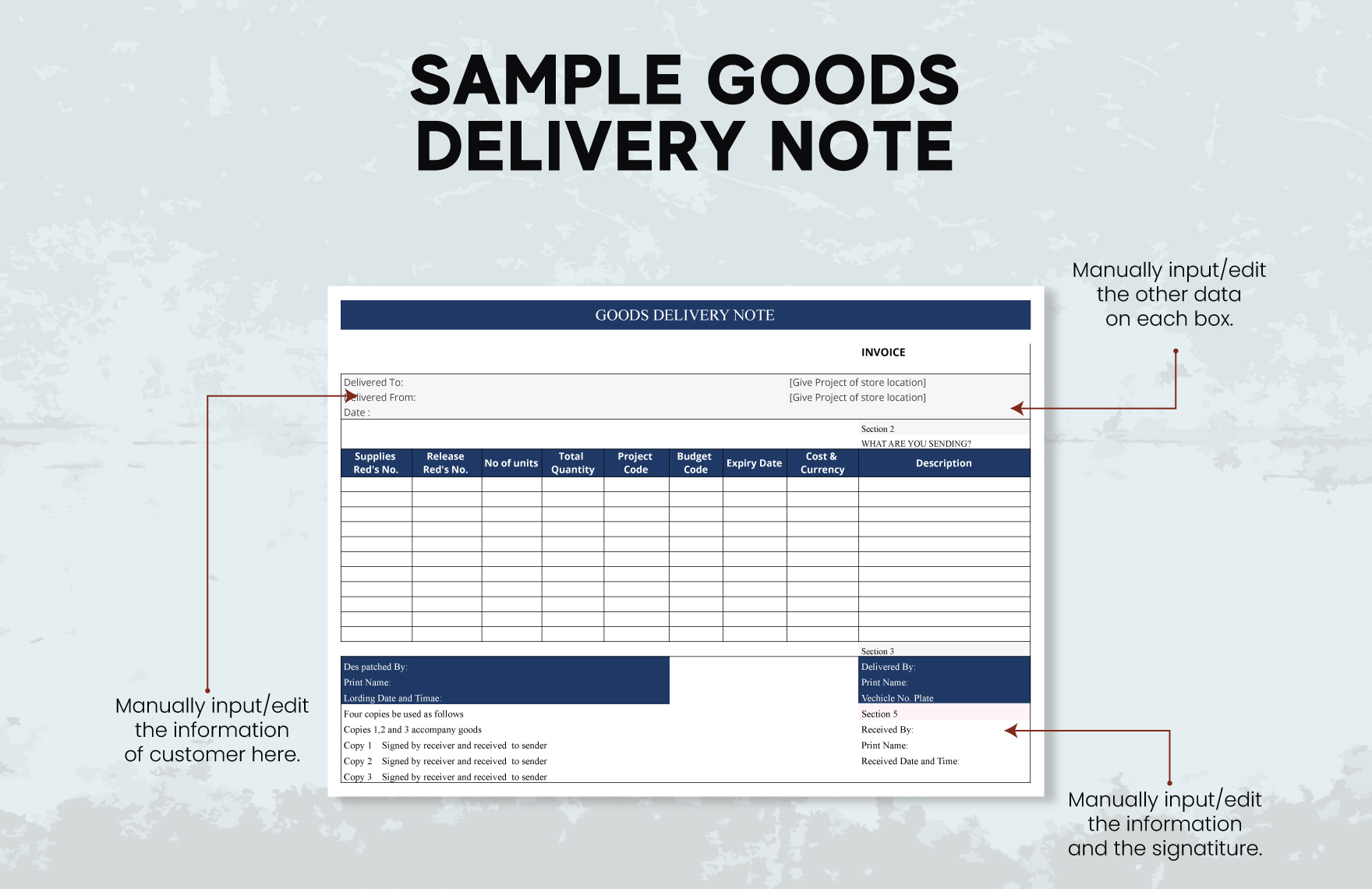 Sample Goods Delivery Note Template In Google Sheets Google Docs PDF 