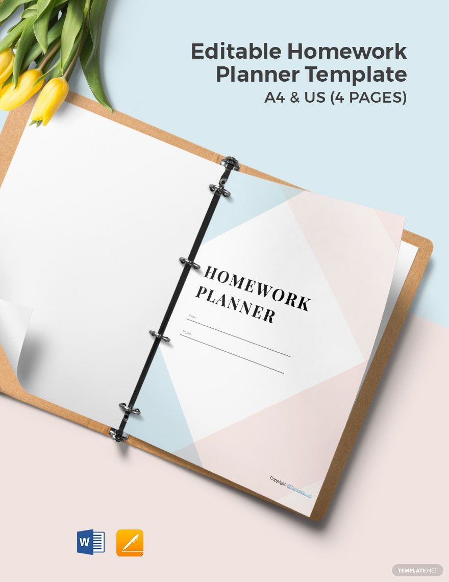 Editable Homework Planner Template Google Docs Word Apple Pages 