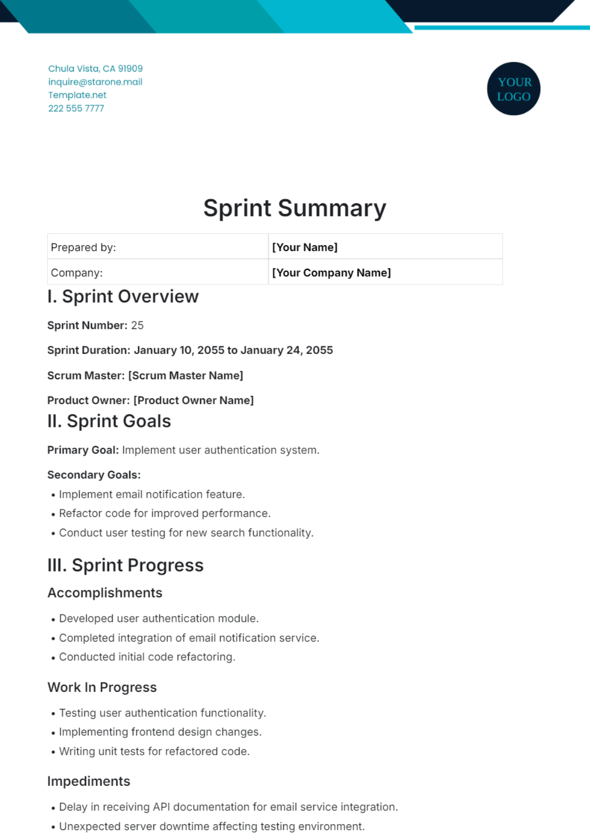 Sprint Summary Template