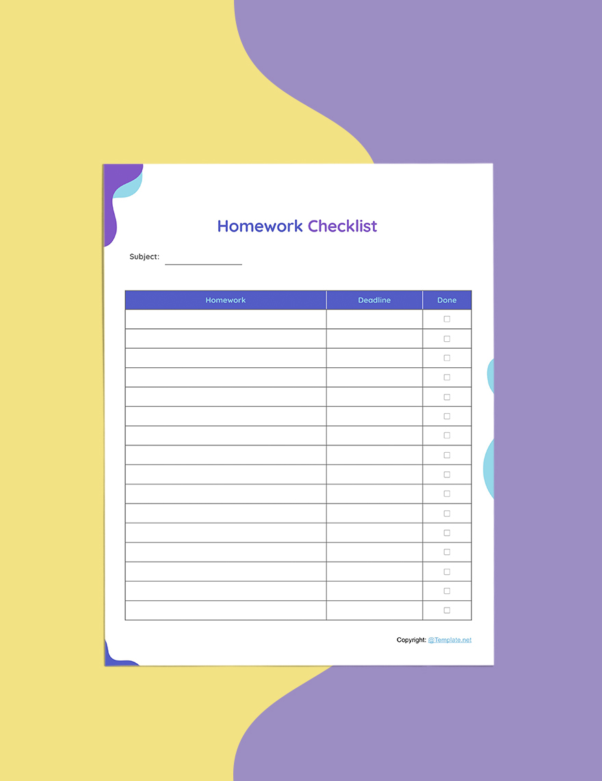 Basic Homework Planner Template