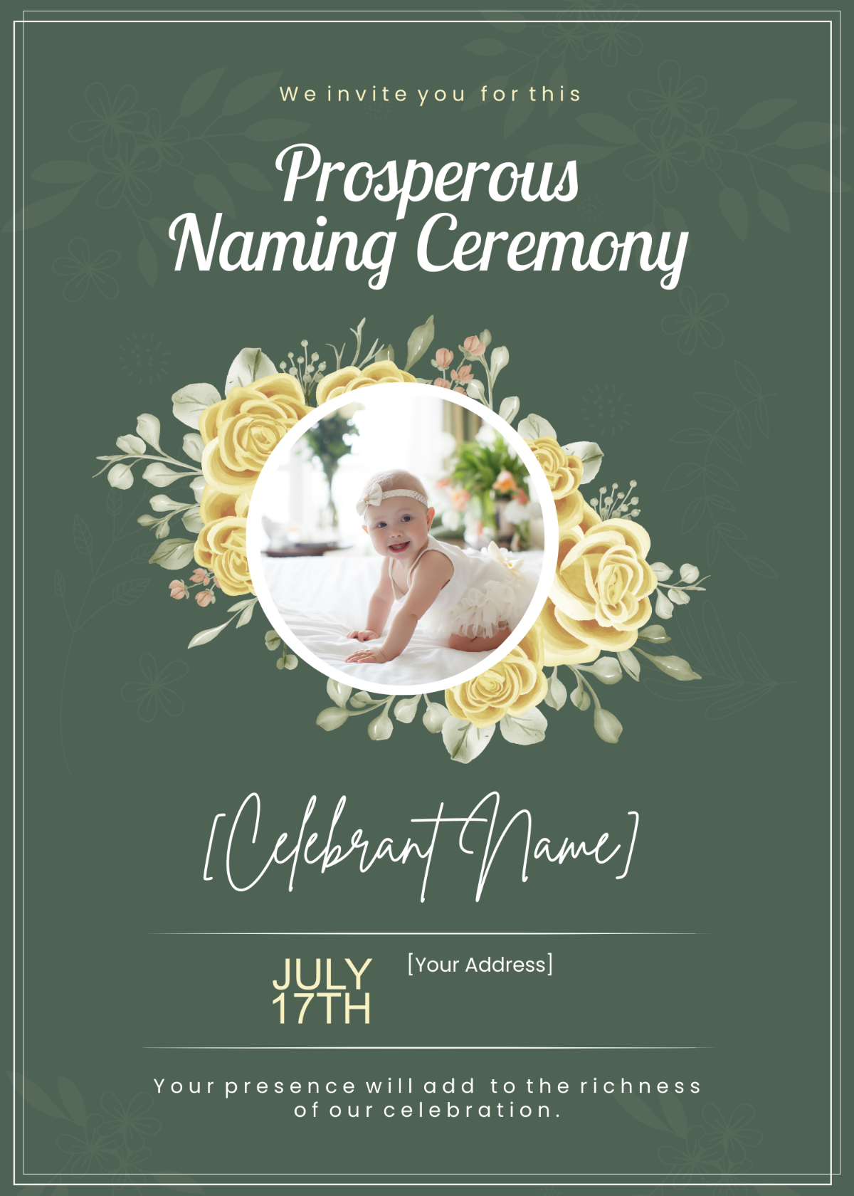 Prosperous Baby Naming Ceremony Invitation Template