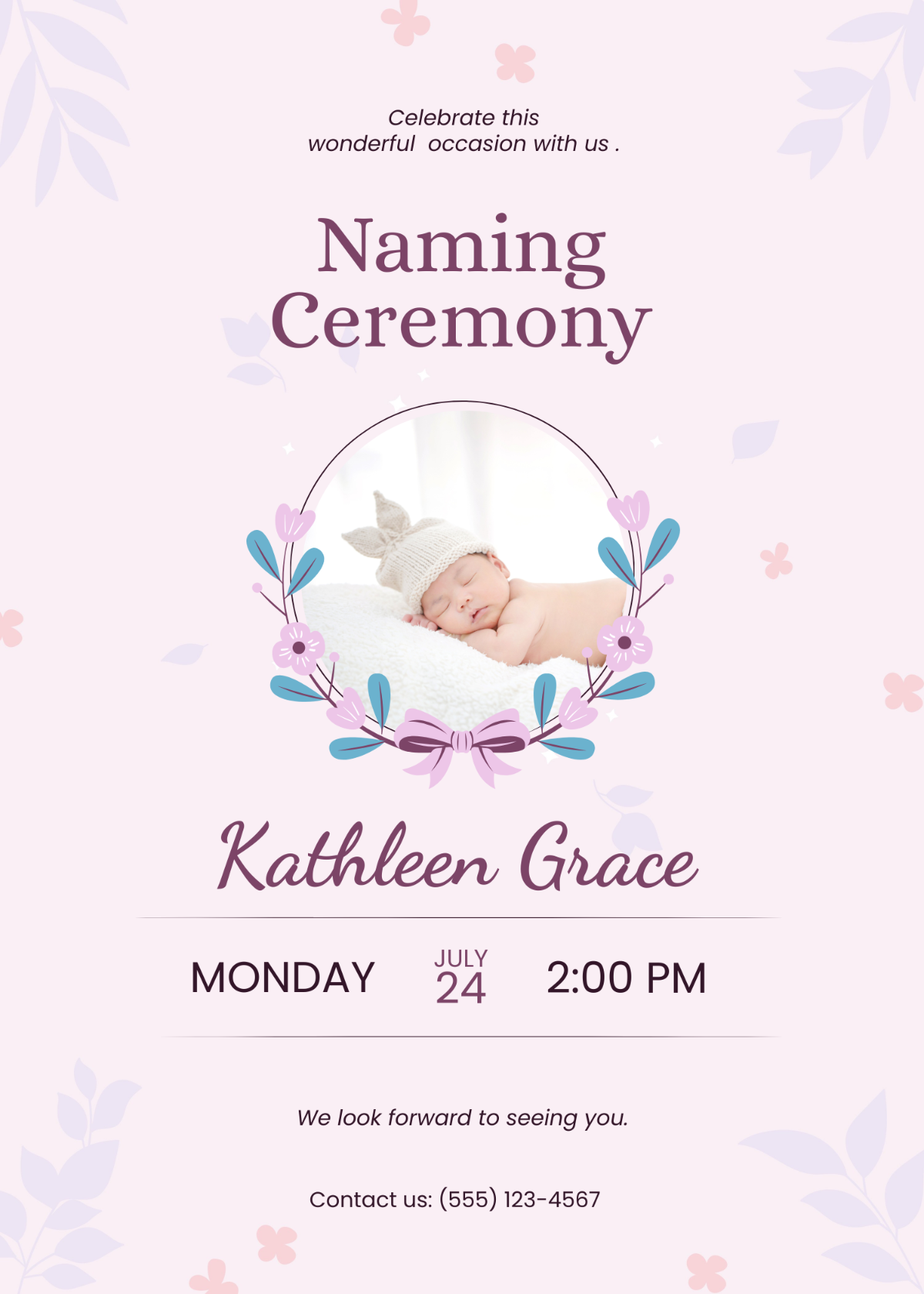 Free Wonderful Baby Naming Ceremony Invitation Template