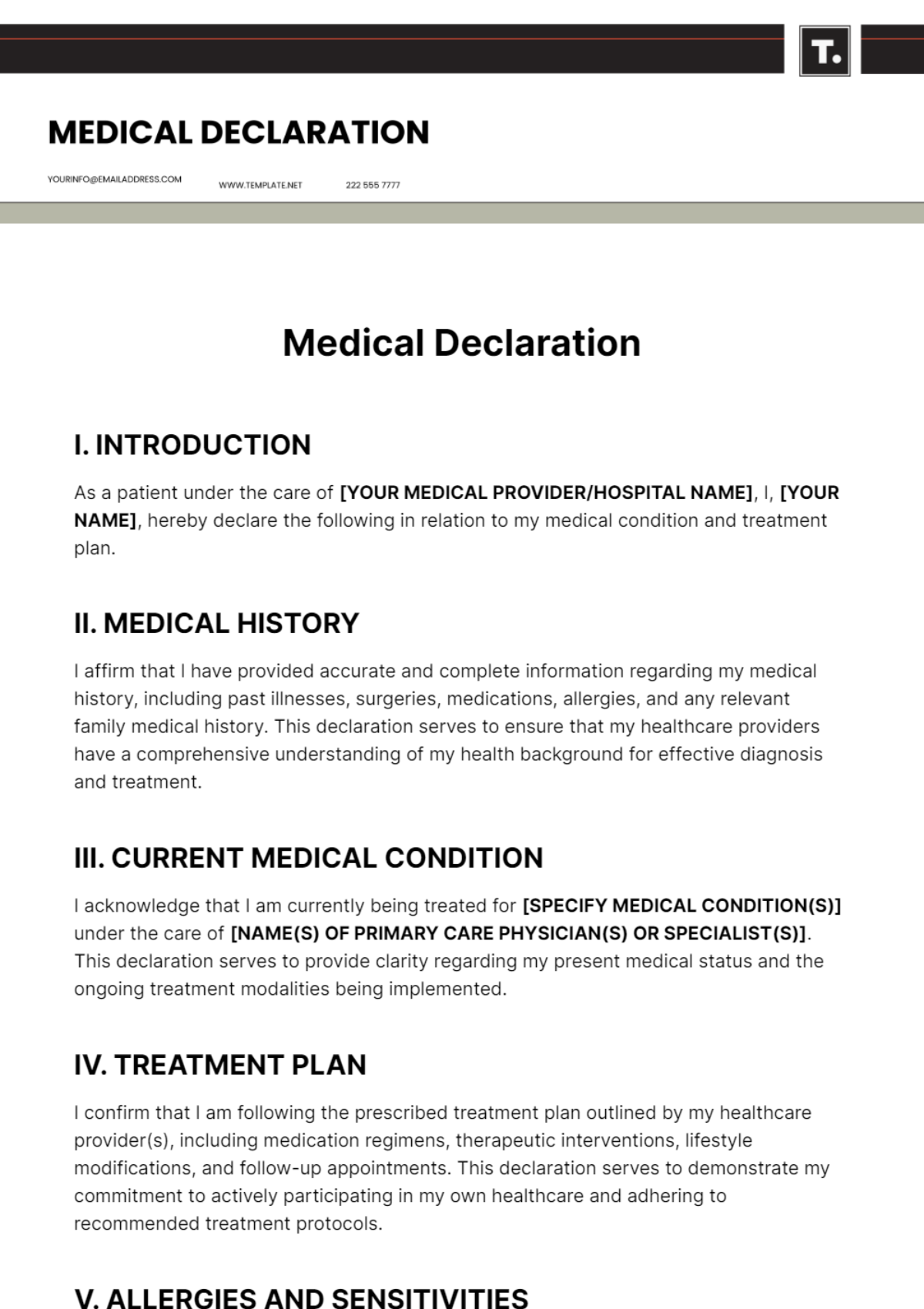 Medical Declaration Template