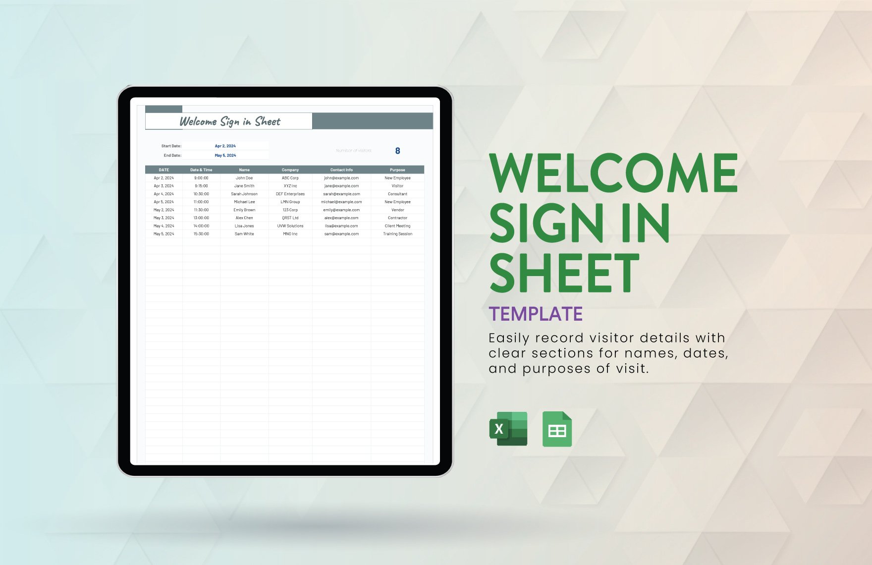 Free Welcome Sign in Sheet Template in Excel, Google Sheets