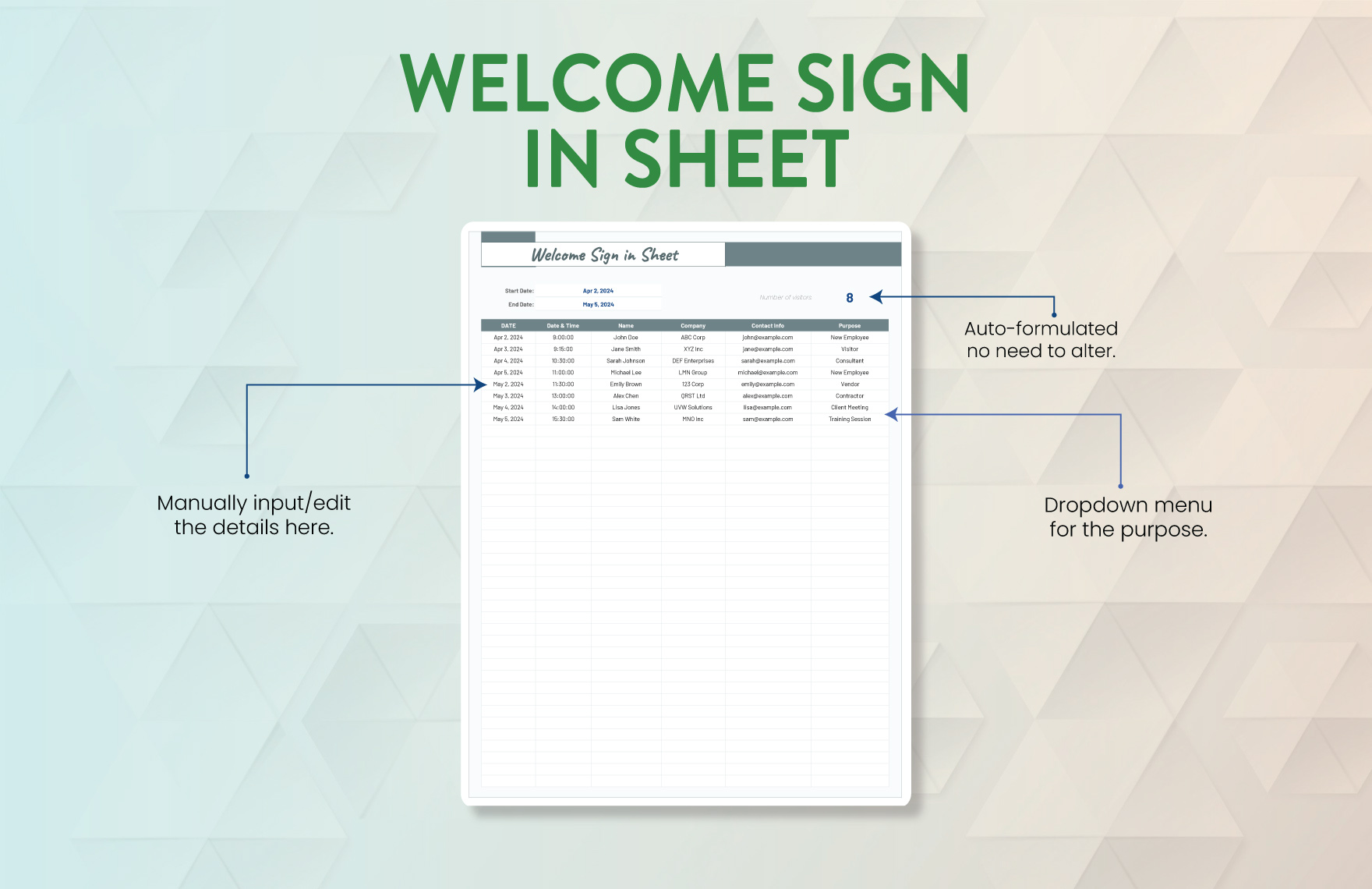 Welcome Sign in Sheet Template