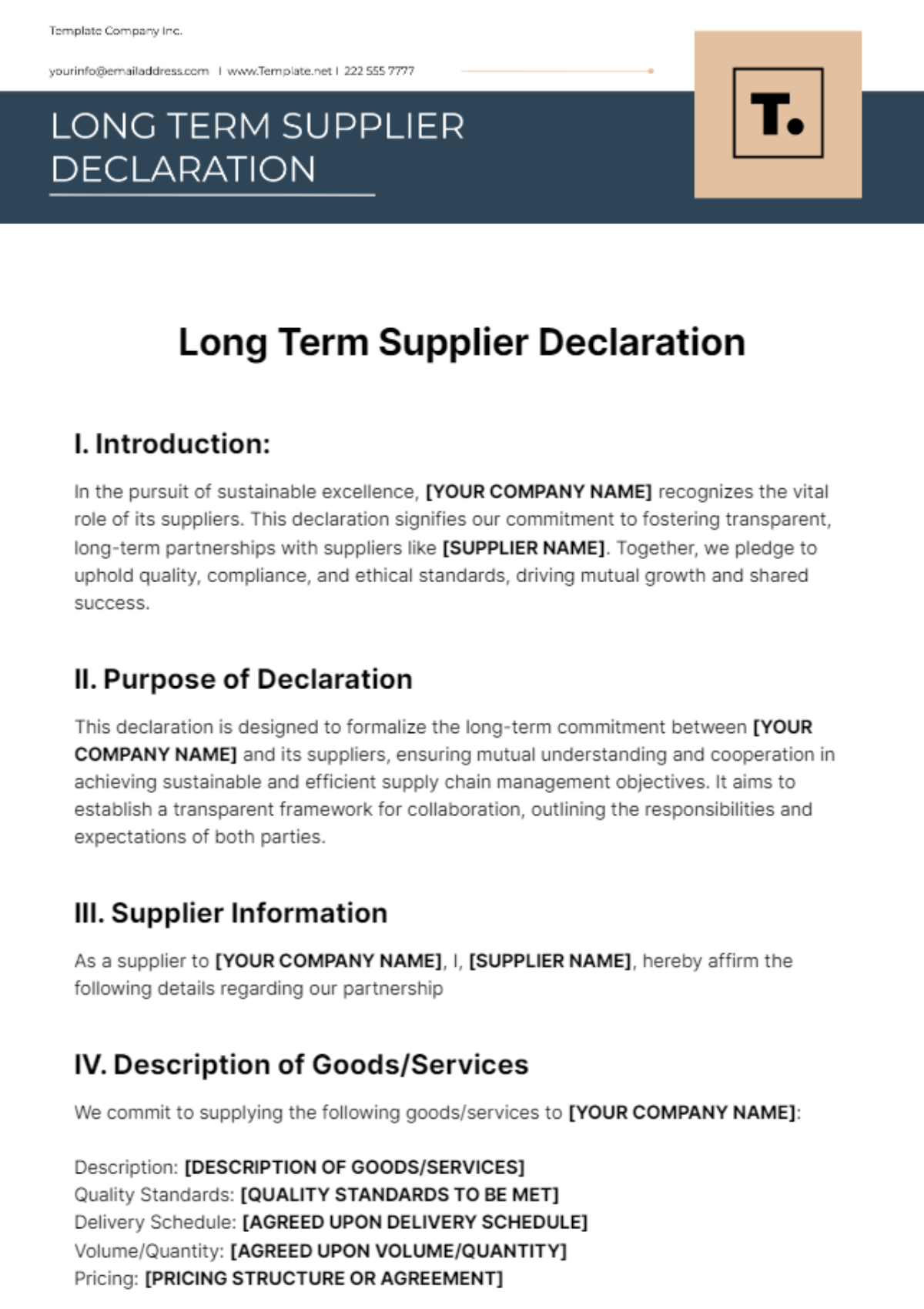 Long Term Supplier Declaration Template