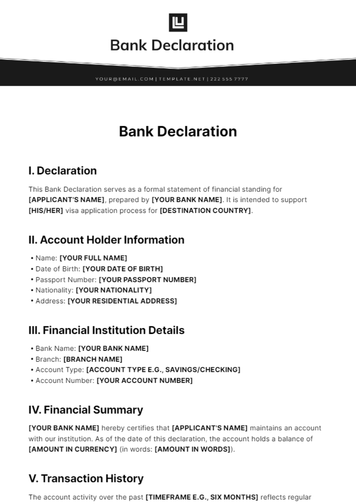 Bank Declaration Template