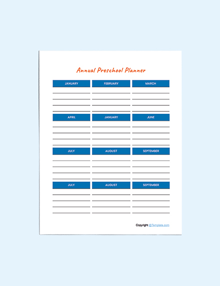 Free Sample Preschool Planner Template - Word, Apple Pages | Template.net