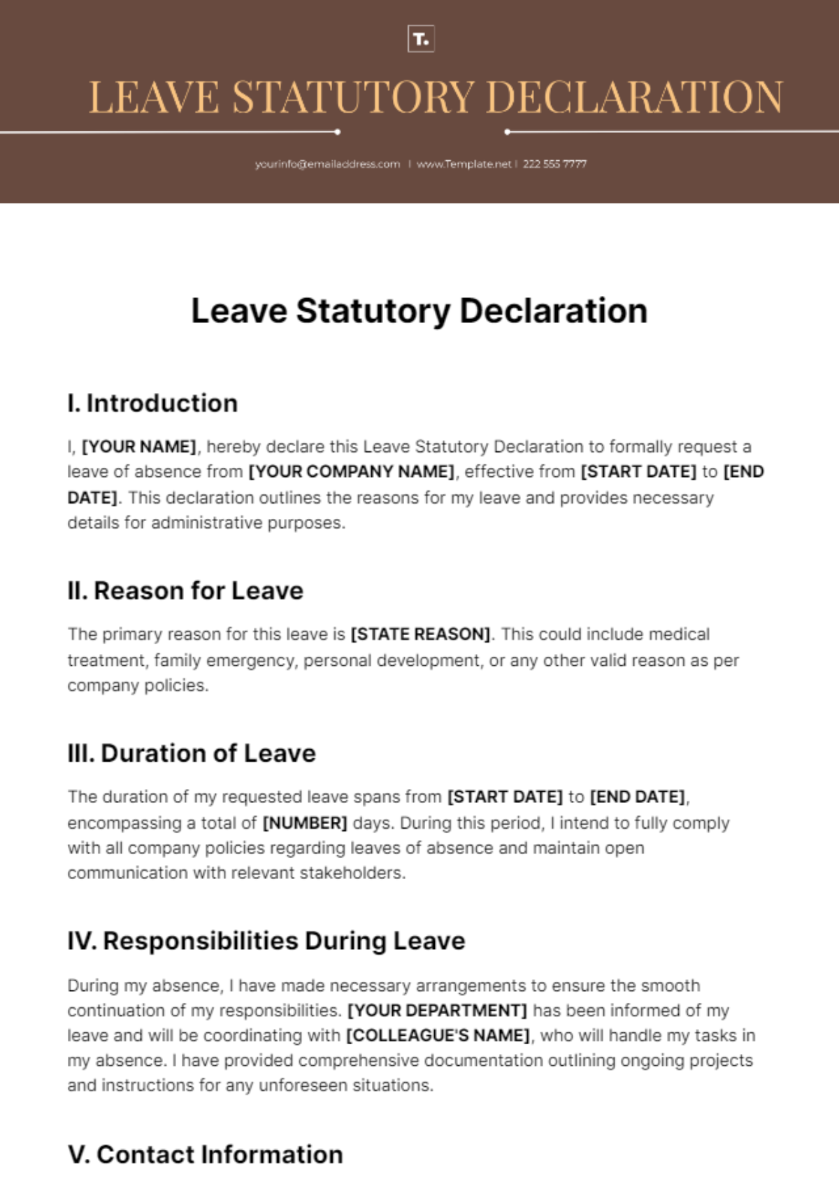 Leave Statutory Declaration Template