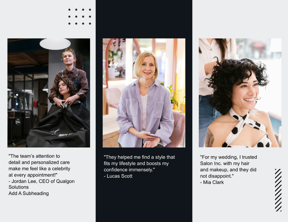 Free Salon Client Testimonials Brochure Template to Edit Online