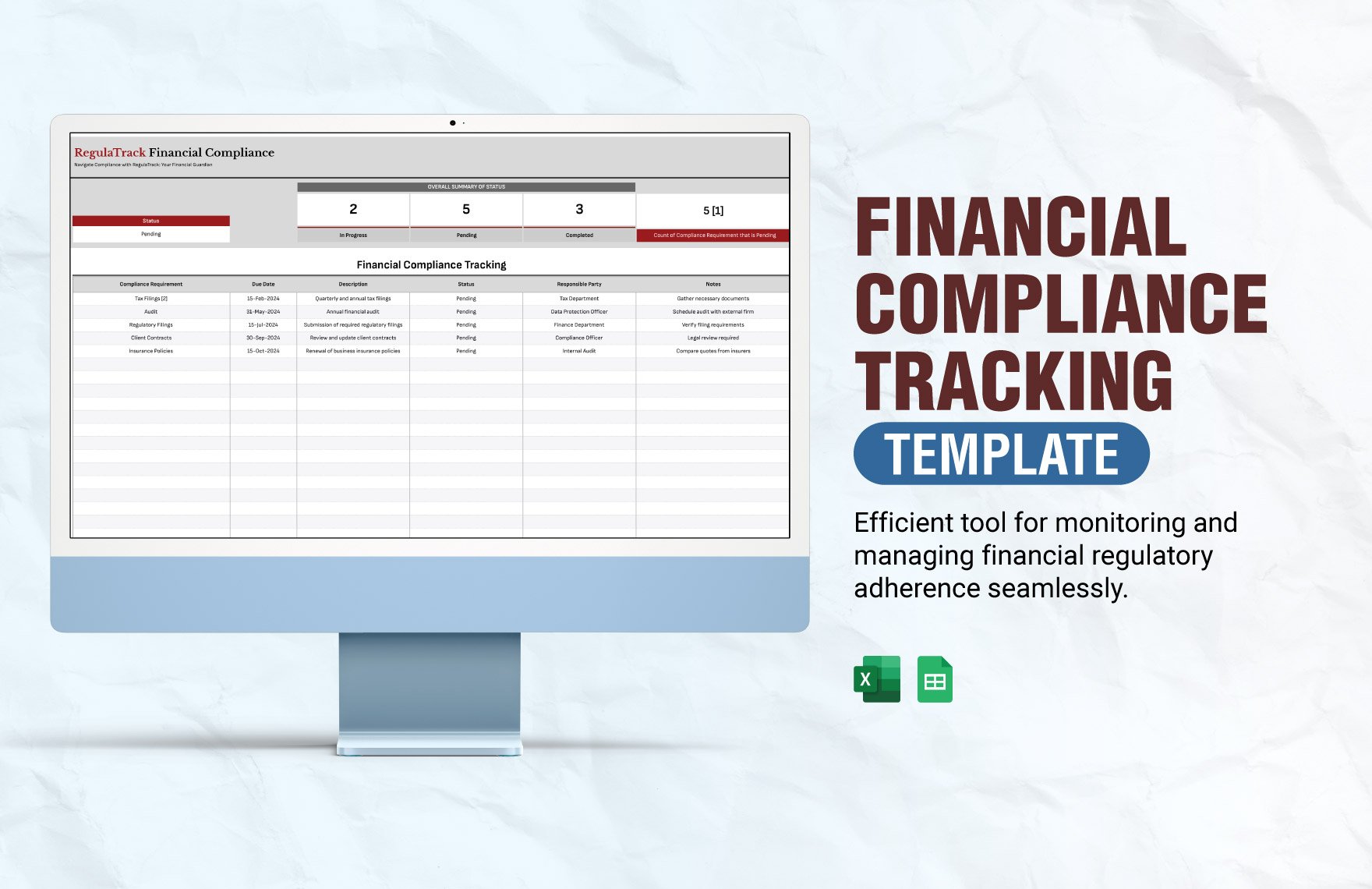 Financial Compliance Tracking Template in Excel, Google Sheets