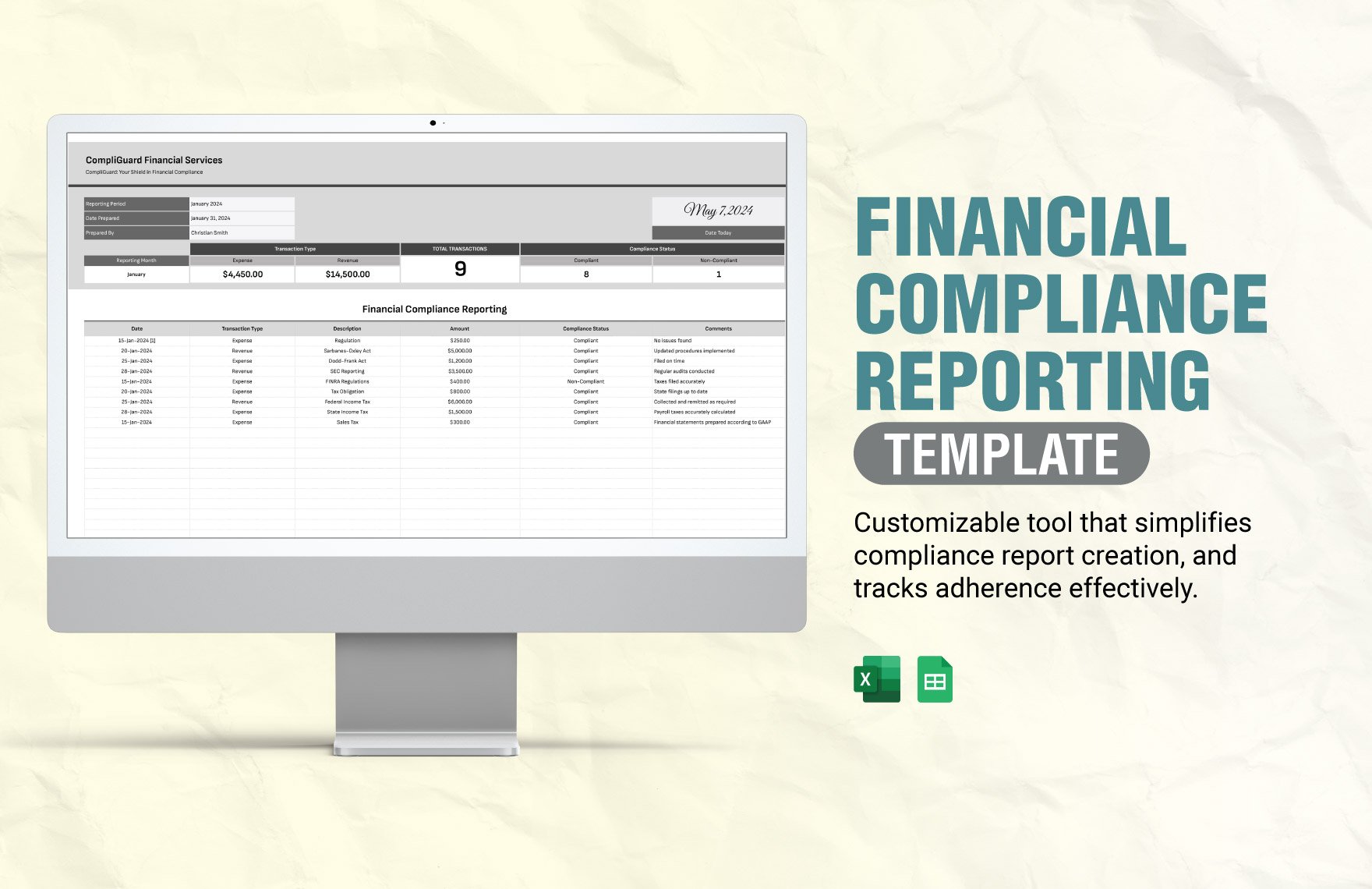 Financial Compliance Reporting Template in Excel, Google Sheets
