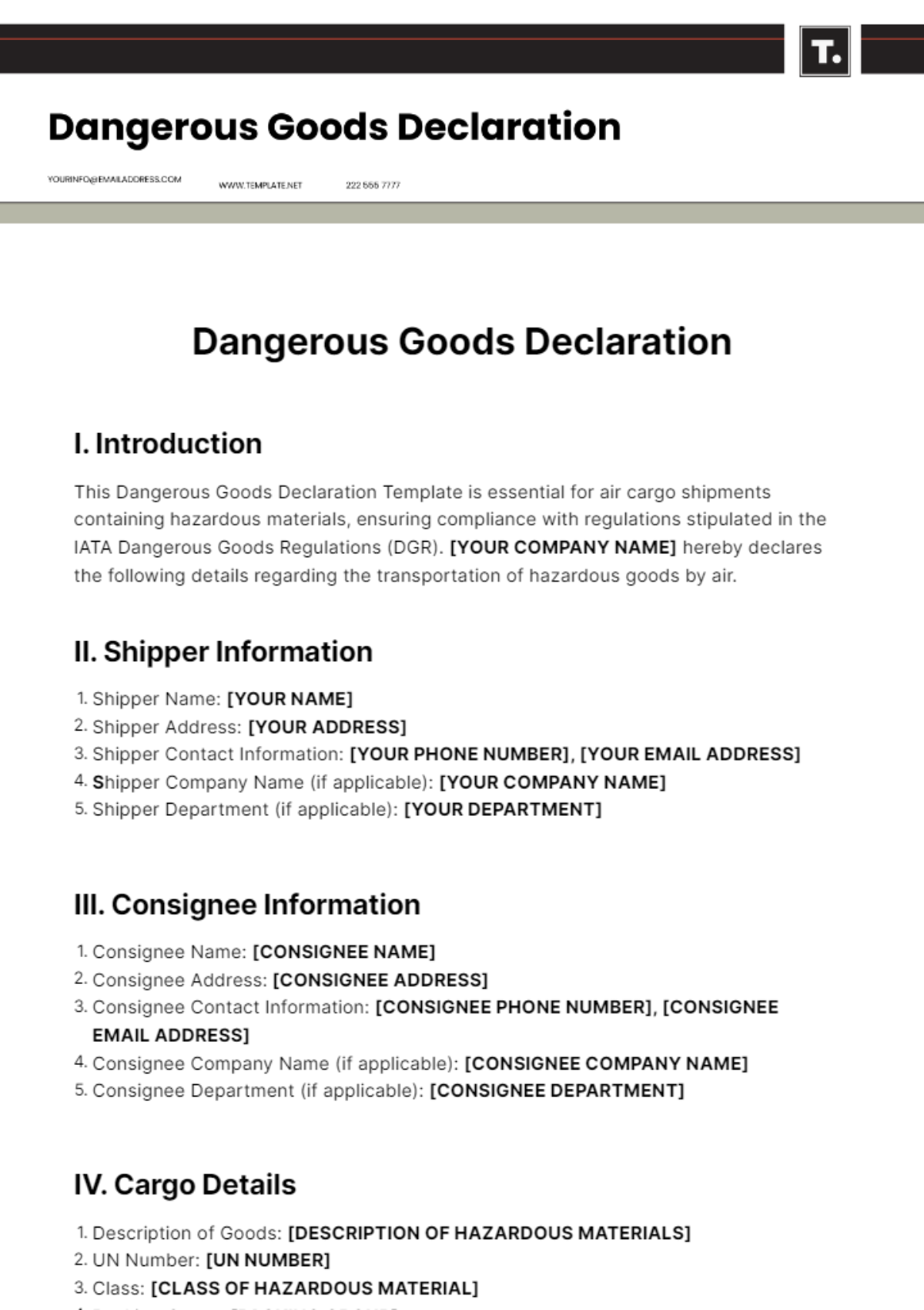 Dangerous Goods Declaration Template