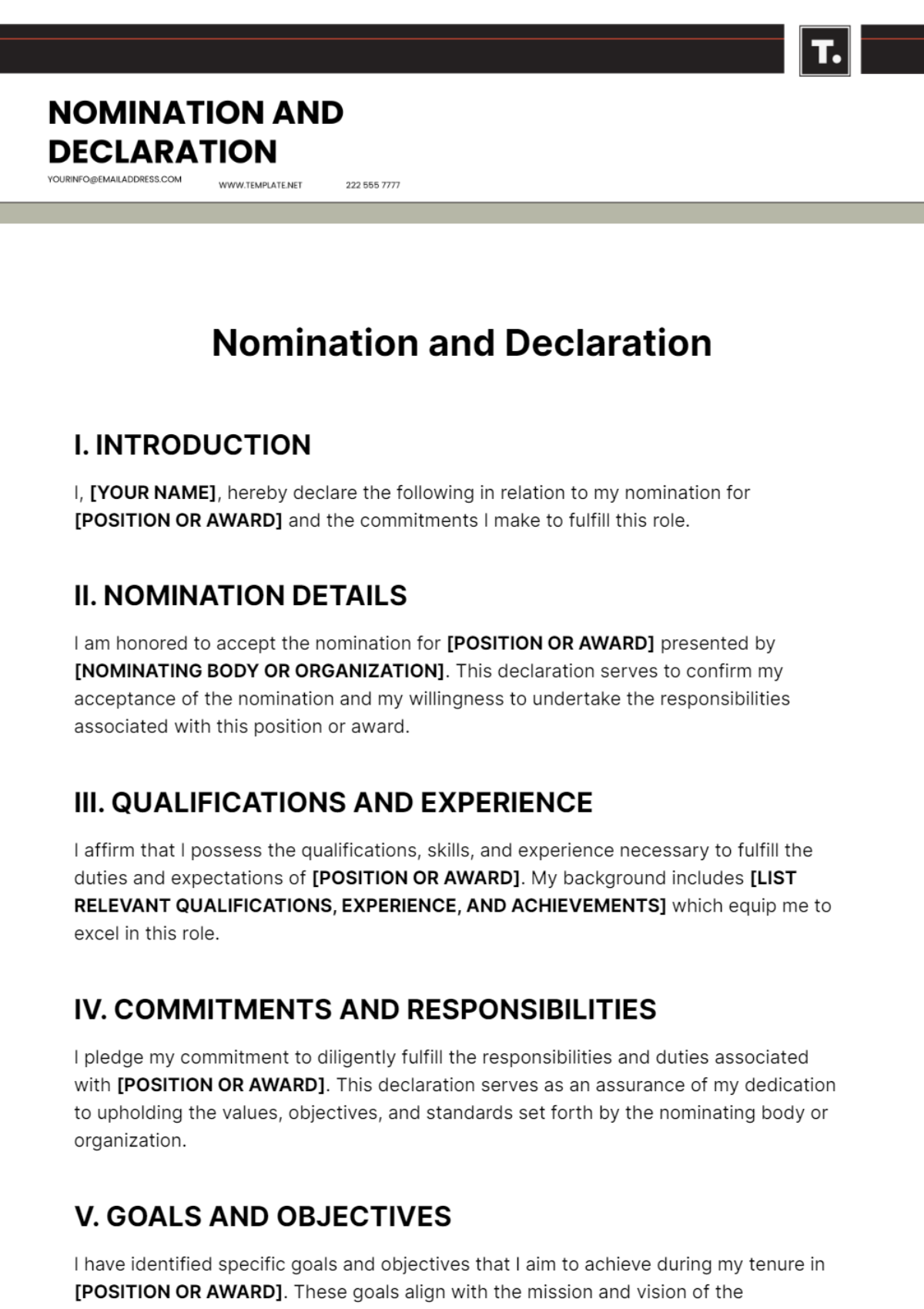 Nomination and Declaration Template