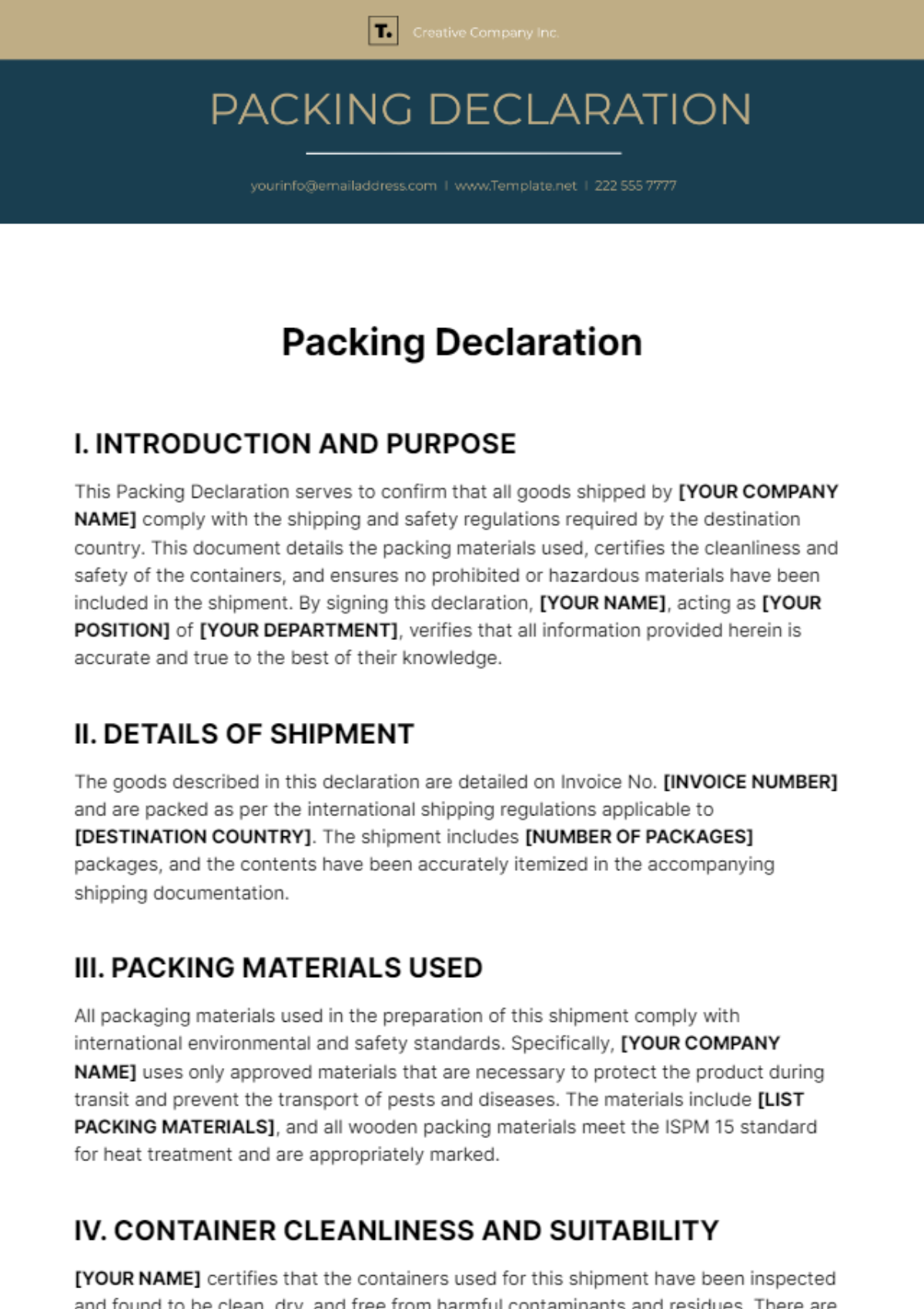 Packing Declaration Template