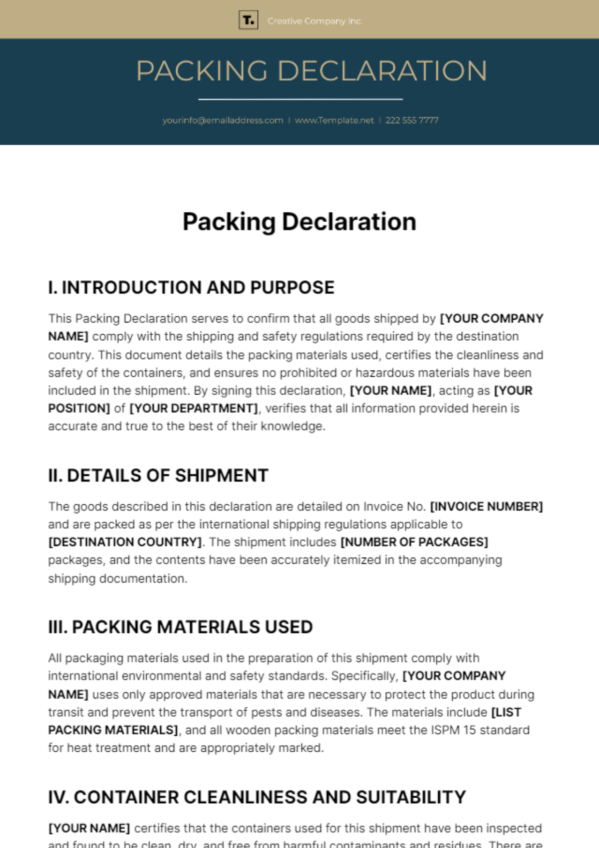 Packing Declaration Template - Edit Online & Download